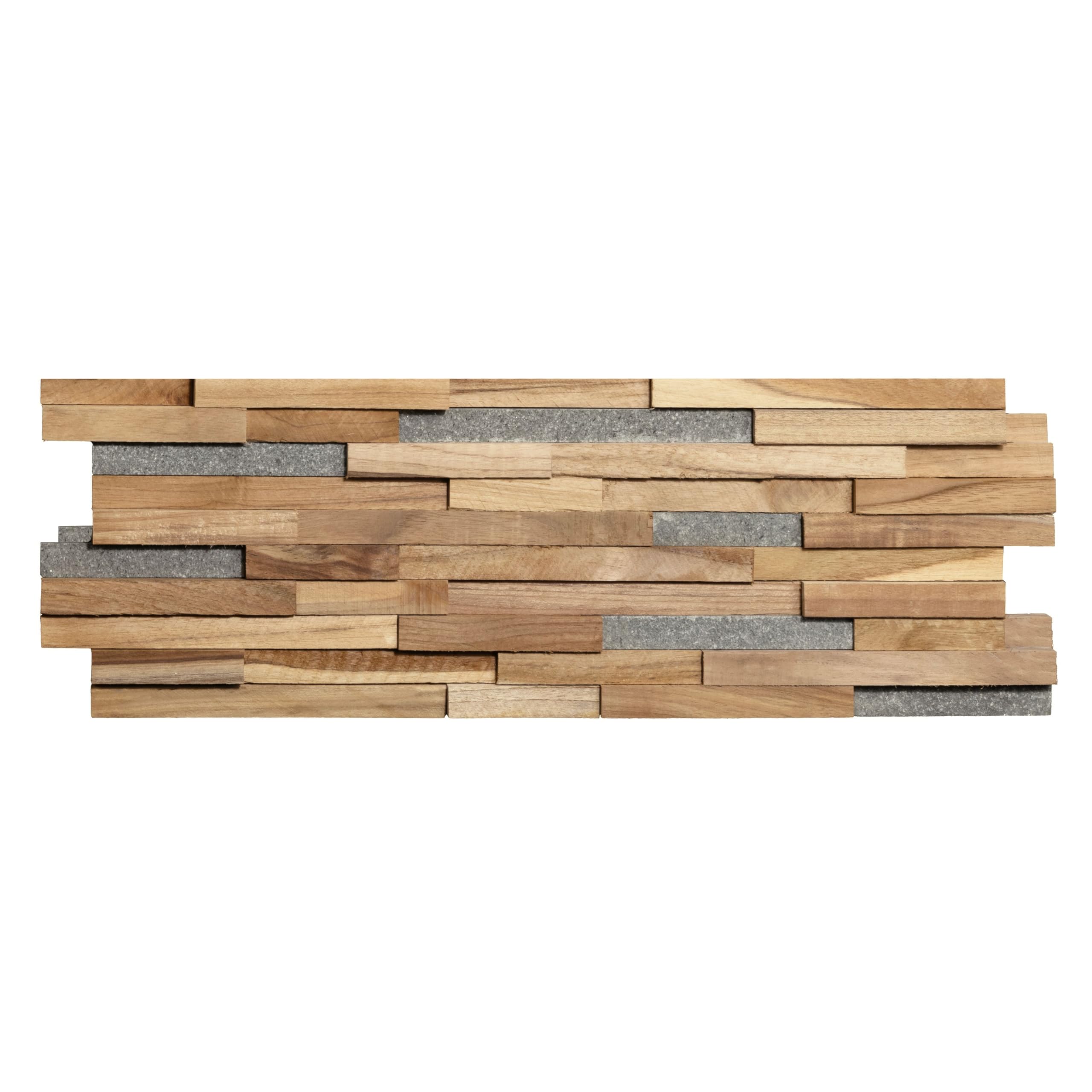 Teak Wood Mosaic 3D Tile Set - Stone Accents for Wall Decor