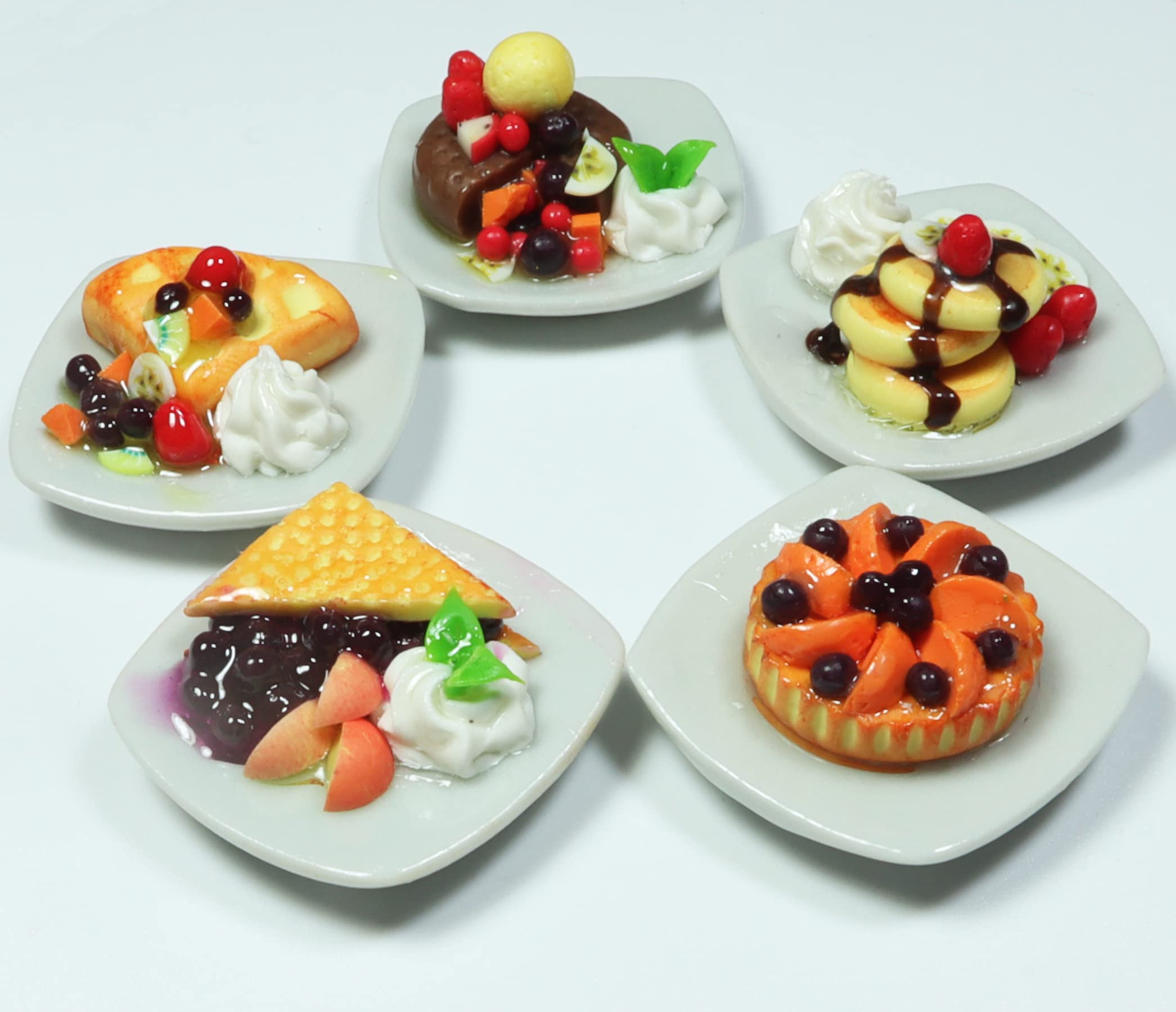 Handmade Miniature Pancakes, Pies & Waffles - 5-Piece Dollhouse Food Set for Tiny Kitchen & Miniature Scenes | Perfect for Dollhouse Accessories, Fairy Gardens & DIY Crafts