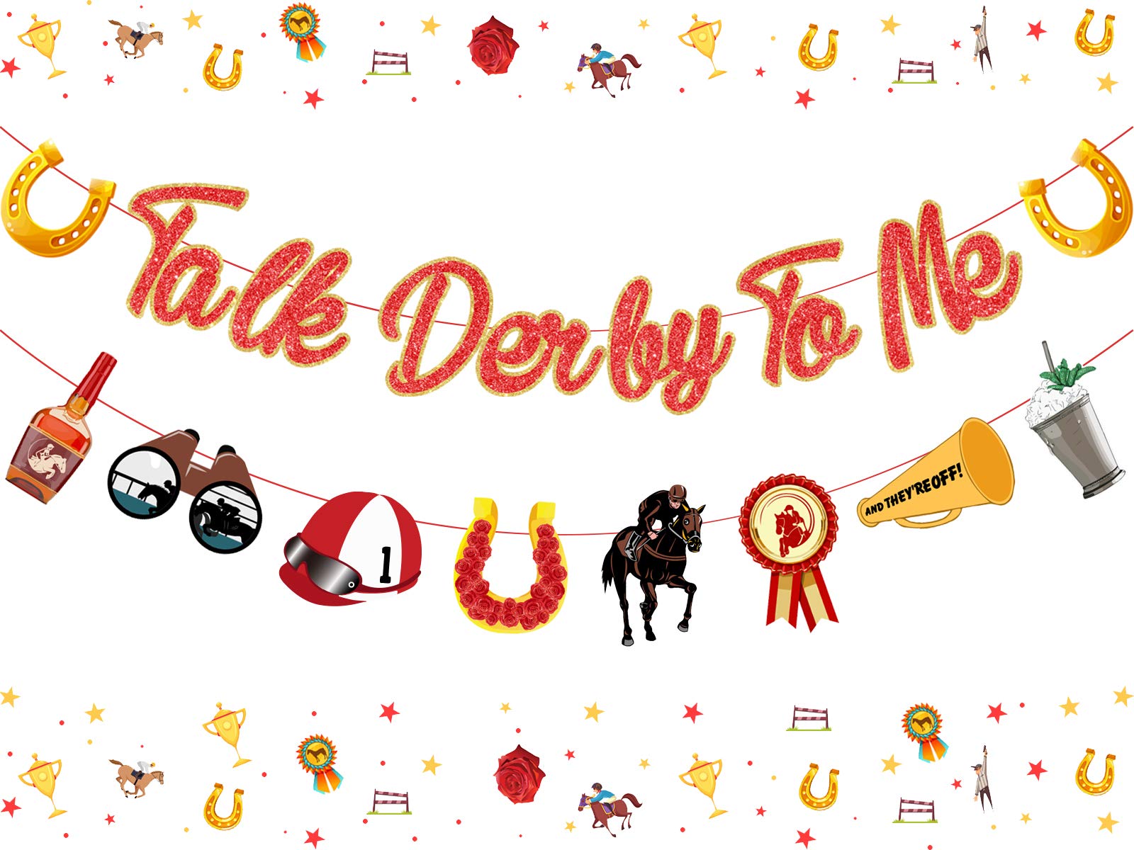Derby Party Decorations - 'Talk Derby to Me' Banner & Horse Racing Garland for Kentucky Derby, Birthday, Bridal Shower & Bachelorette Party Supplies | Perfect for Race Day & Equestrian Themed Events