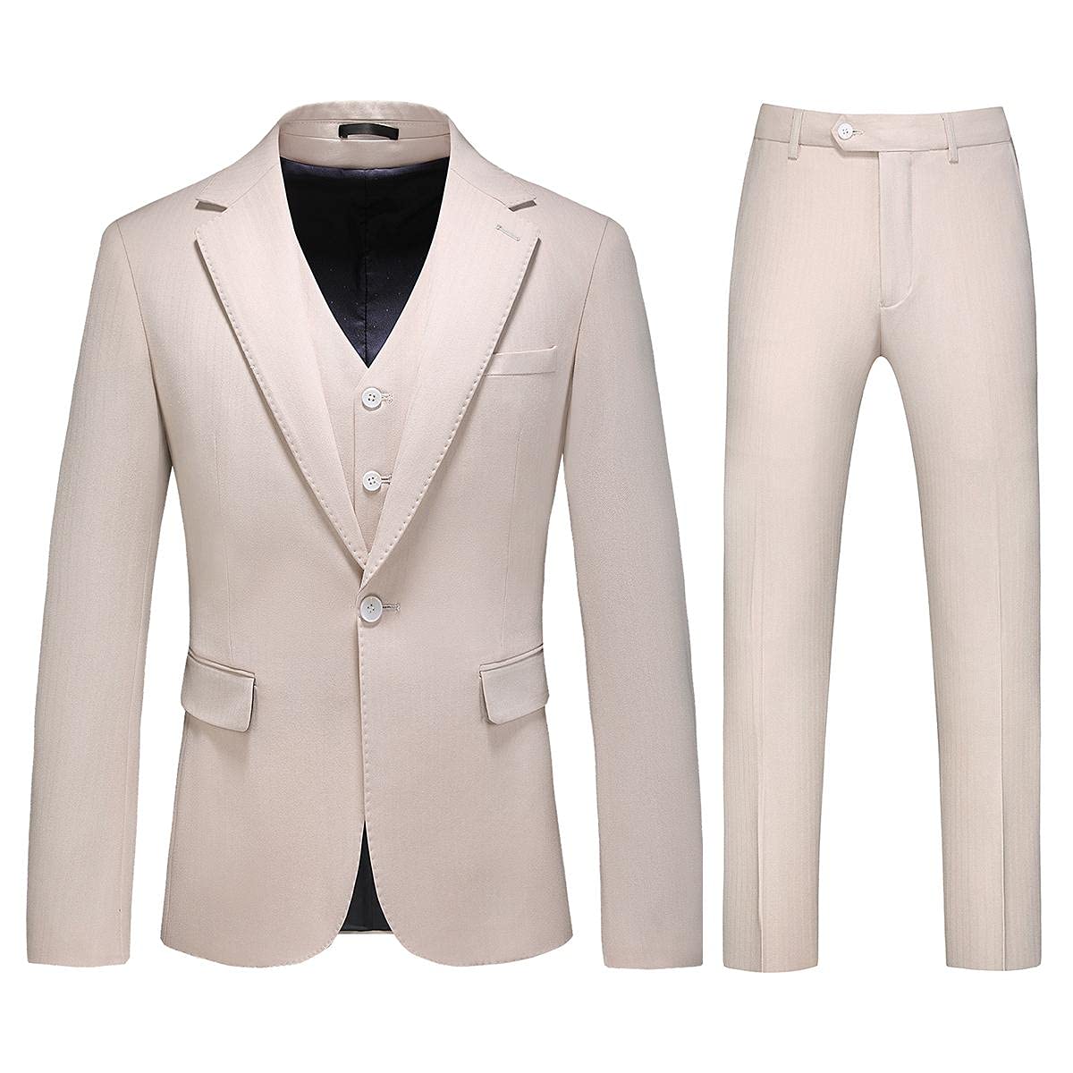 Men's 3 Piece Slim Fit Formal Tuxedo Suit Set - Single Breasted Business Blazer with Vest & Pants for Wedding, Prom, Office & Special Occasions