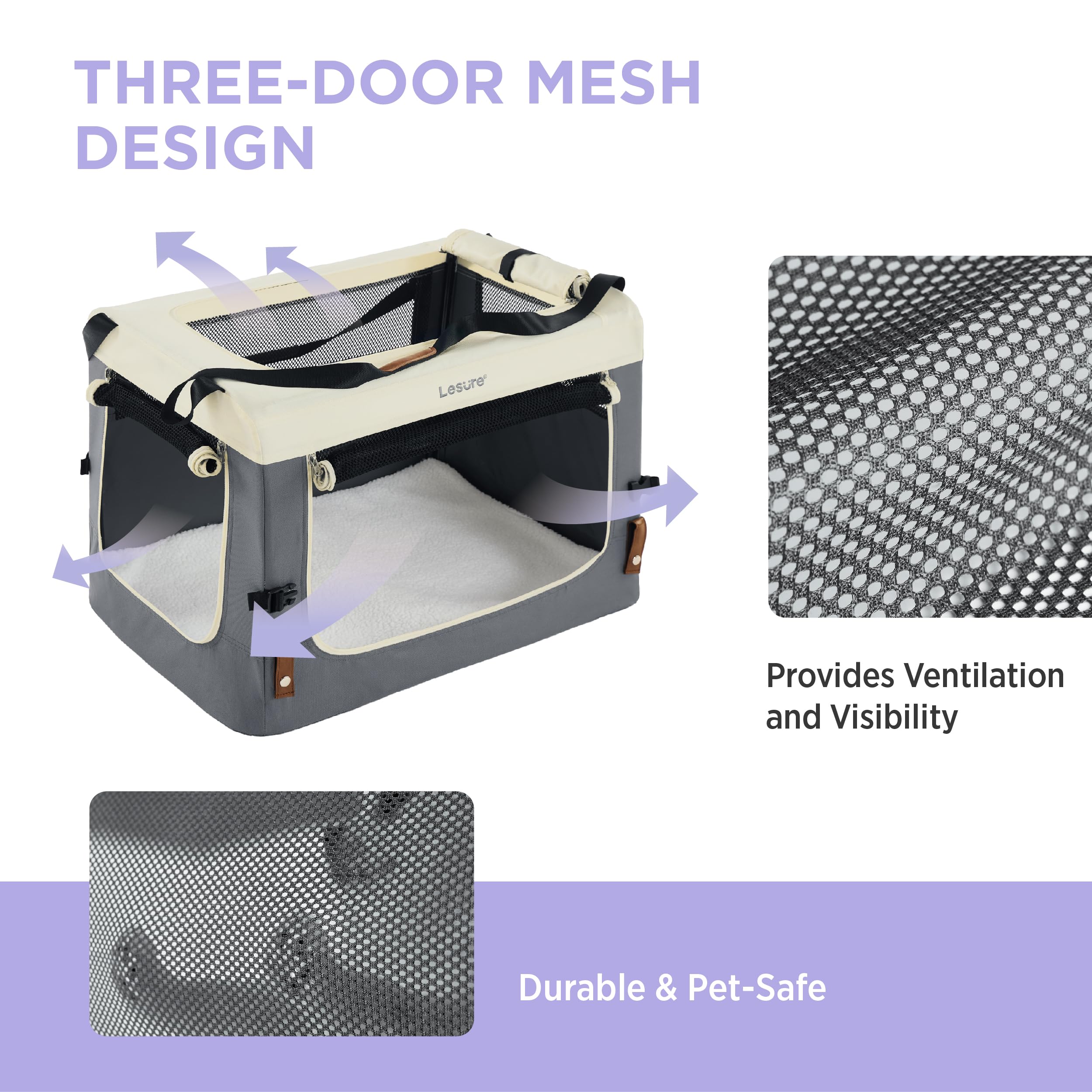 Collapsible Travel Dog Crate for Small Dogs - 24 Inch Portable Soft Pet Carrier with Handle | Foldable Fabric Kennel for Indoor & Outdoor Use | Grey Heavy Duty Dog Crate Perfect for Camping, Road Trips & Home