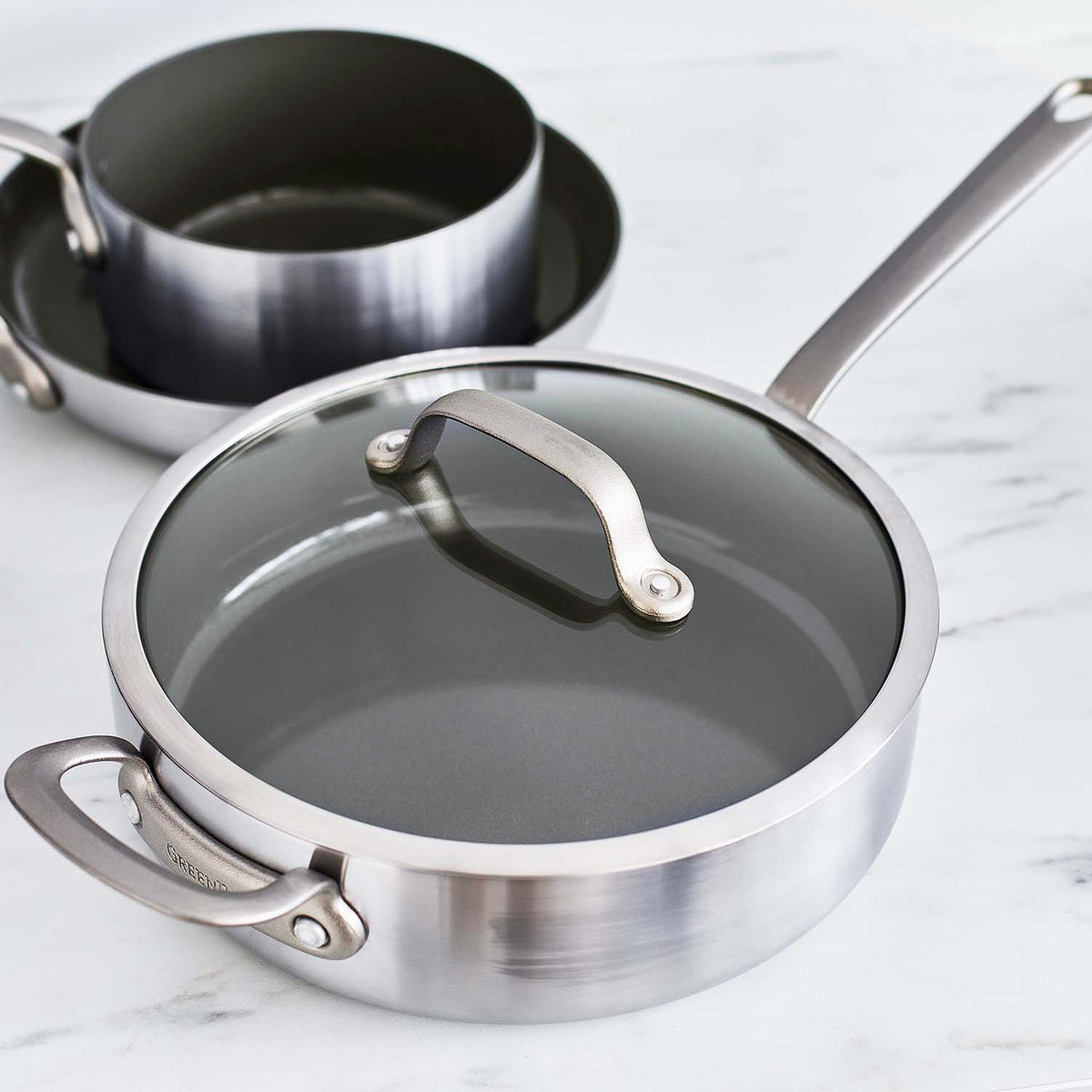 Premium Stainless Steel 4 Quart Sauté Pan with Glass Lid & Helper Handle - Professional Cookware for Searing, Frying & Simmering - Ideal for Home Chefs & Restaurant Use