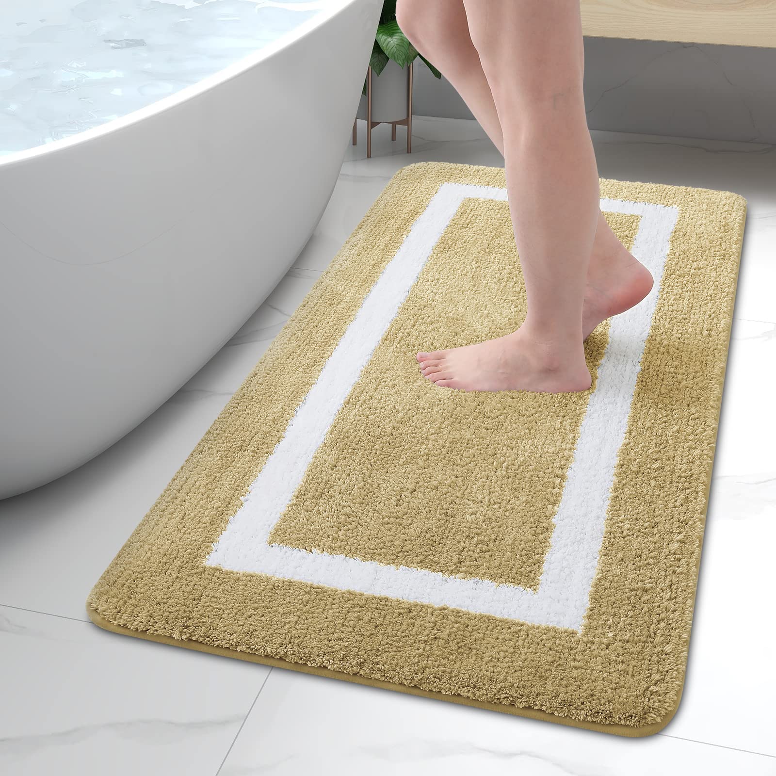 Luxury Super Soft Microfiber Bathroom Rug Mat - Ultra Absorbent, Non-Slip Plush Shaggy Bath Carpet for Bathroom Floor, Tub & Shower - Machine Washable, 24