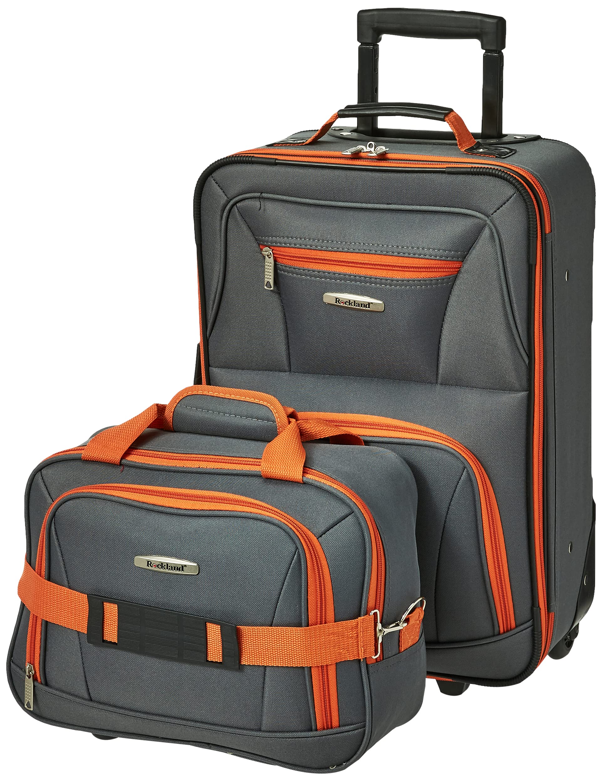 Rockland Fashion Expandable Softside Upright Luggage Set - 2-Piece (14/19 Inch) Charcoal - Lightweight Durable Suitcase for Travel, Business Trips & Vacations