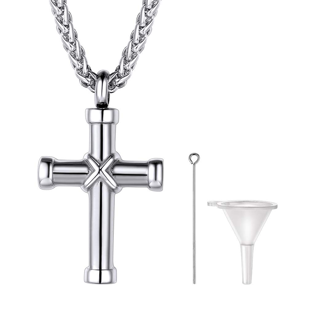 PROSTEEL Men's Urn Necklace for Ashes - Gold Plated & Black Stainless Steel Cross Memorial Cremation Pendant Jewelry (22