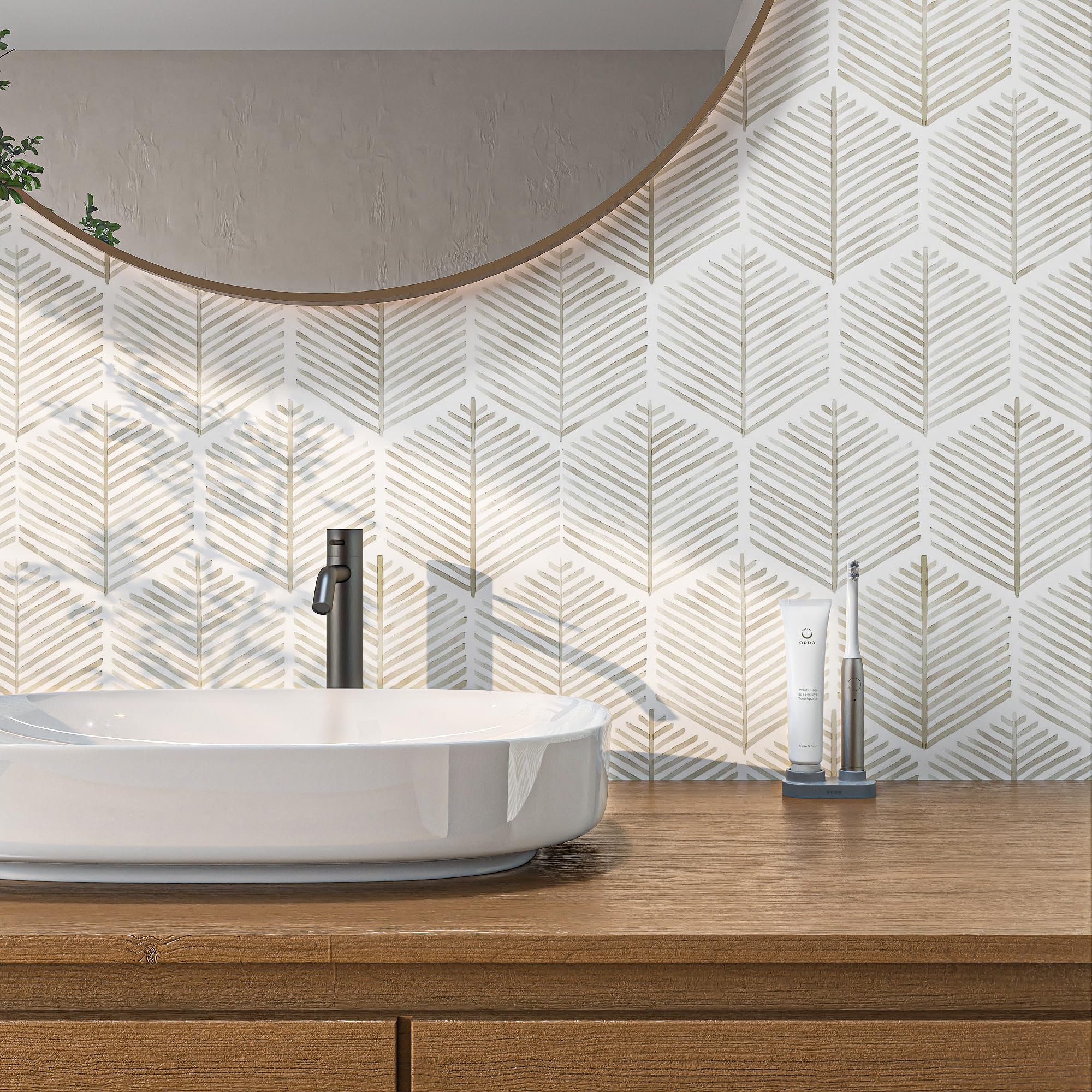 MelunMer Modern Peel and Stick Wallpaper - Boho Self Adhesive Contact Paper for Cabinets, Drawers (17.3