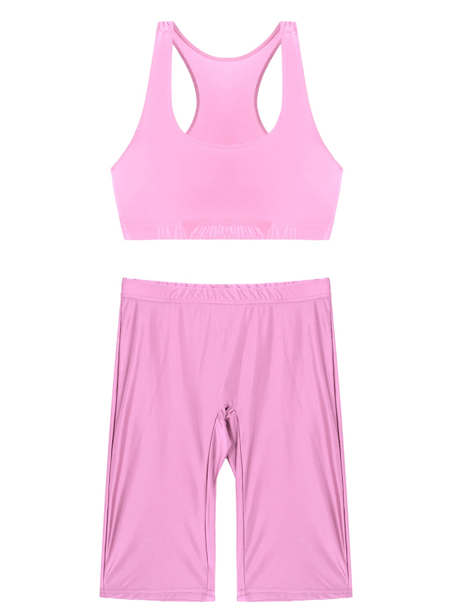 YiZYiF Women's 2-Piece Glossy Yoga Set - Sleeveless Crop Top & Shorts for Workout, Gym, Running & Lounge Wear | Activewear Tracksuit Outfit