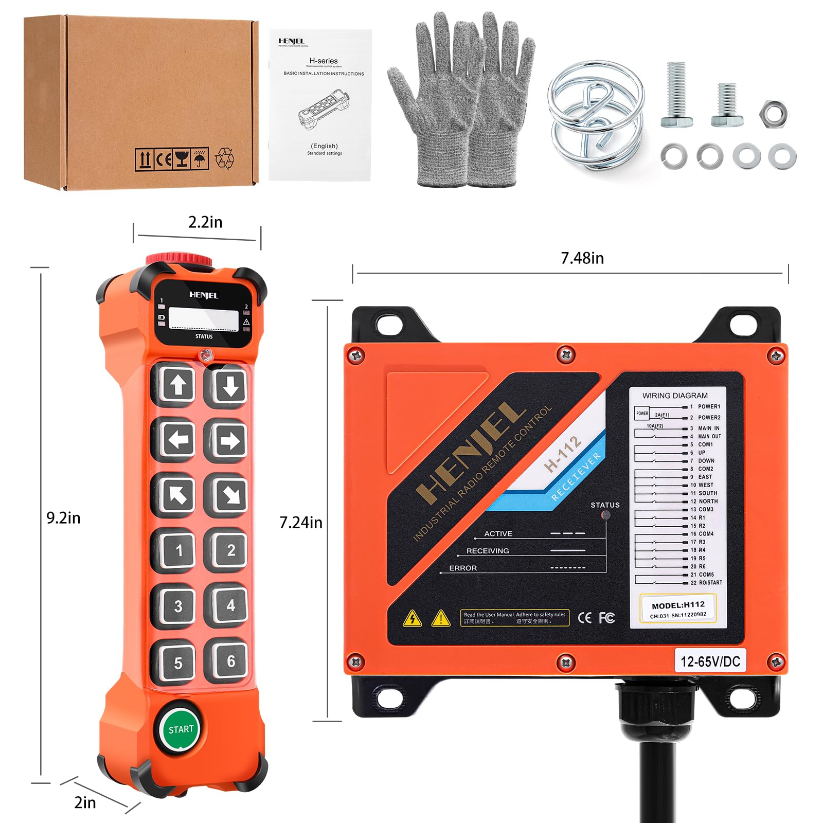12 Channel Wireless Crane Remote Control with 2 Transmitters - Industrial Radio Hoist Controller for Overhead, Bridge & Gantry Cranes (12V/24V/36V Receiver) - Perfect for Construction Sites, Warehouses & Heavy Lifting Operations