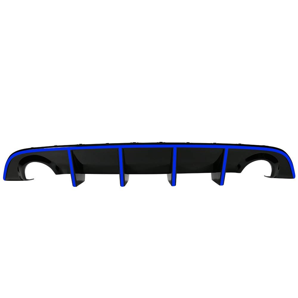 IKON MOTORSPORTS Bumper Lip Spoiler for 2015-2023 Dodge Charger SRT | Factory Style Rear Diffuser with Blue Reflective Tape | Enhanced Aerodynamics & Sporty Look for Street Racing & Car Shows