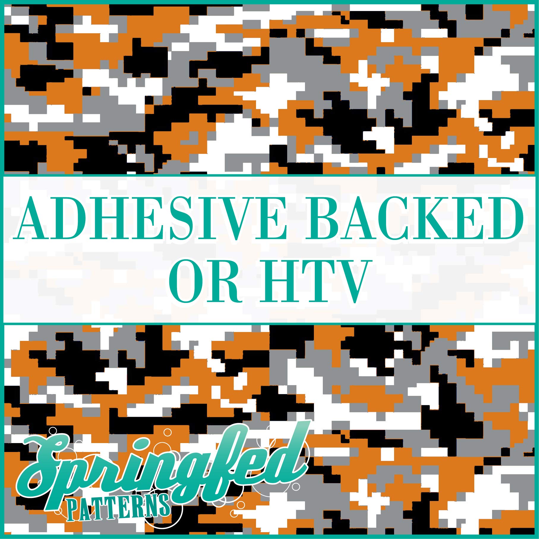 Texas Orange, Grey, Black & White Digital Camo Vinyl - Heat Transfer or Adhesive Urban Camouflage Decal for DIY Projects, Hunting Gear & Vehicle Wraps - Choose Your Size!