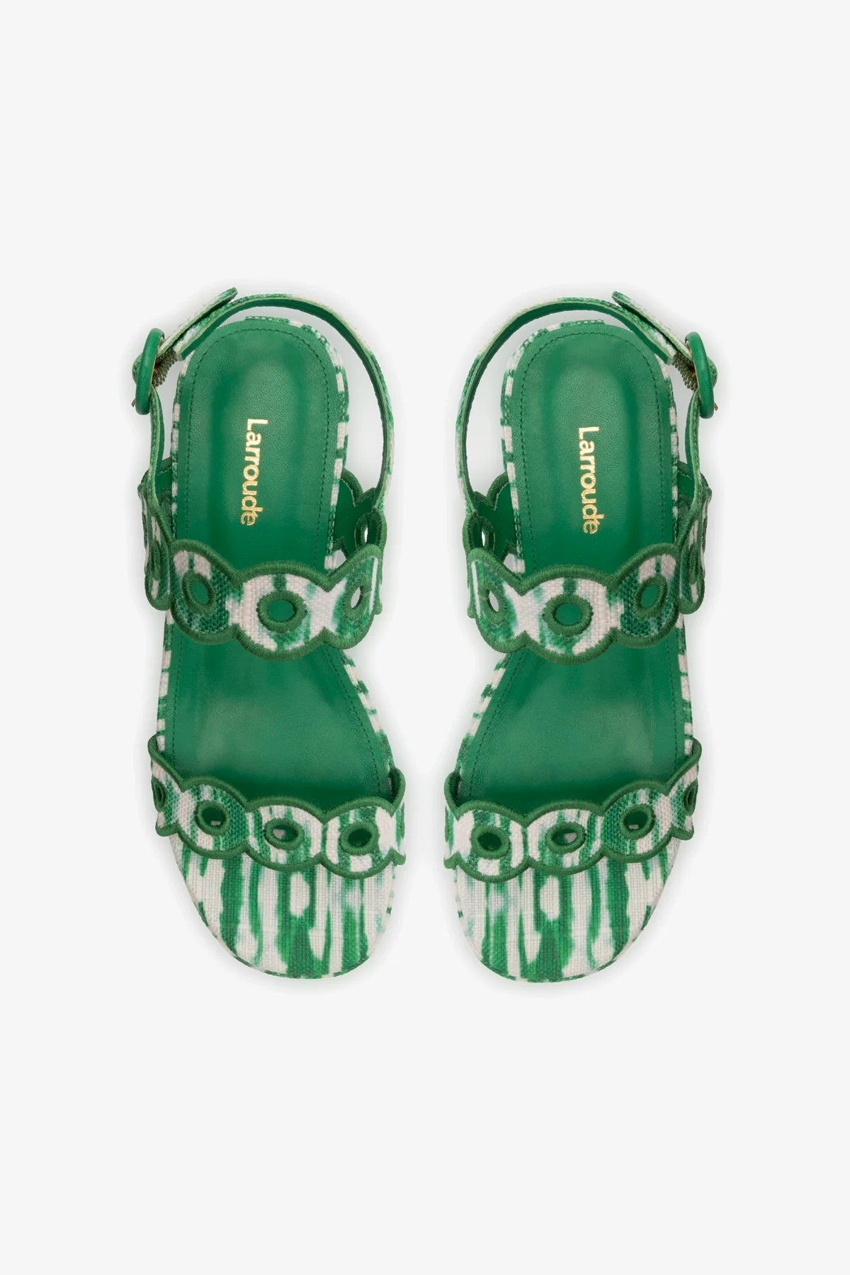 Florence Broderie Flatform Sandal in Tie Dye Evergreen Raffia - Women's Summer Beach Wedge Sandals for Vacation, Poolside, and Casual Outings