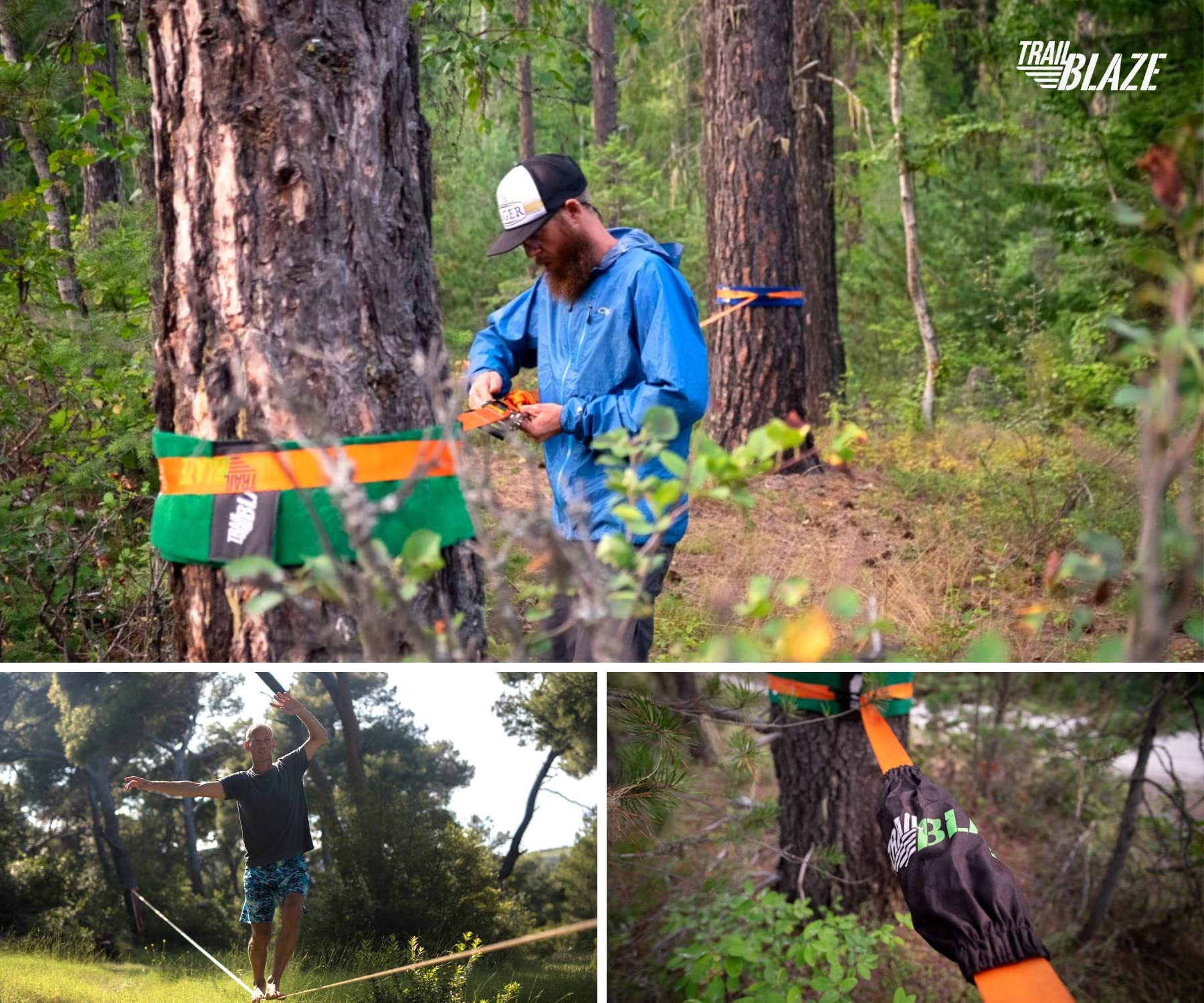 60ft Complete Slackline Kit with Wider Tree Protectors - Backyard Training, Outdoor Fitness & Adventure Activities for Kids & Adults