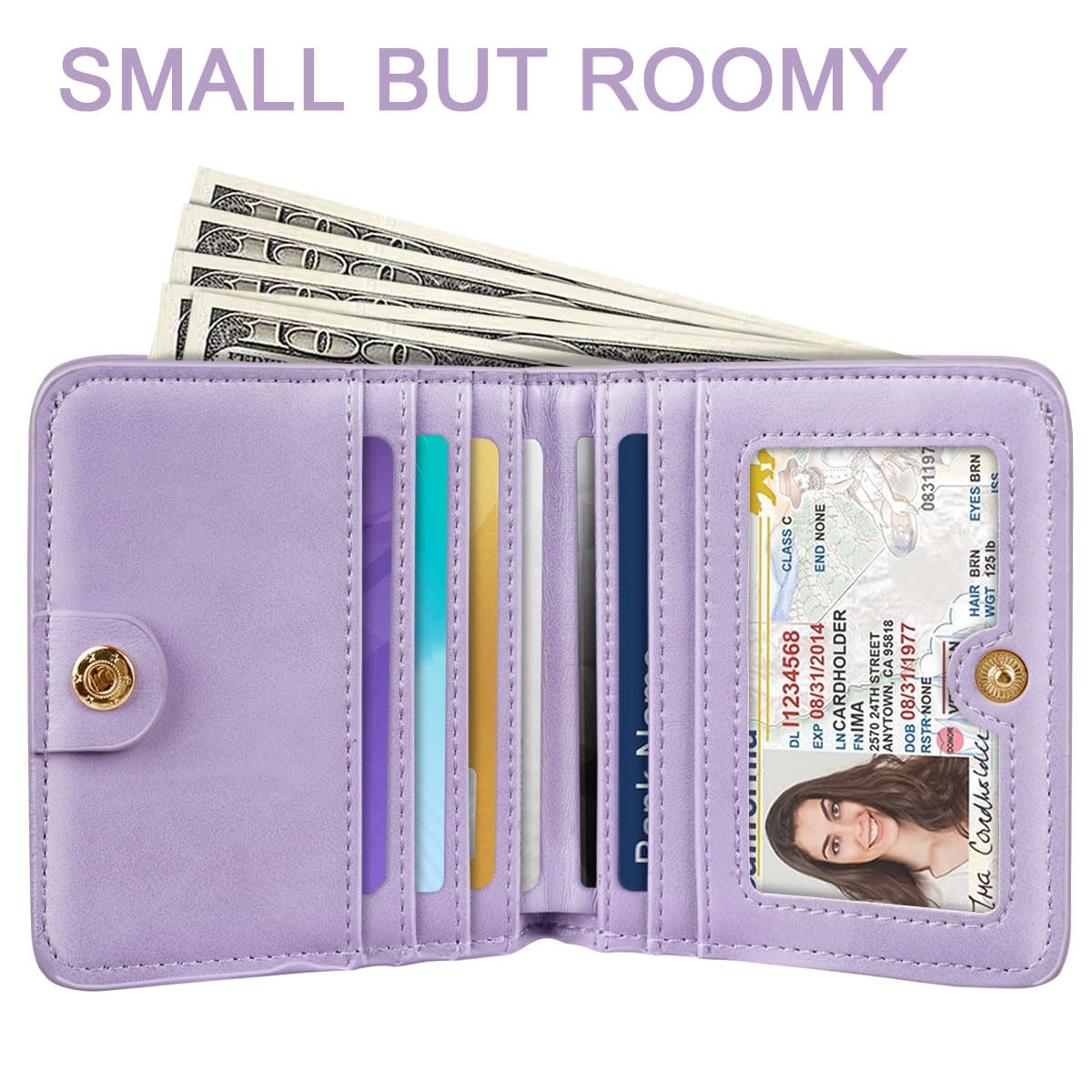 Women's Small RFID Blocking Leather Wallet - Compact Bifold Credit Card Holder with ID Window & Coin Slot - Cute Mini Purse for Everyday Use (Glitter Purple)
