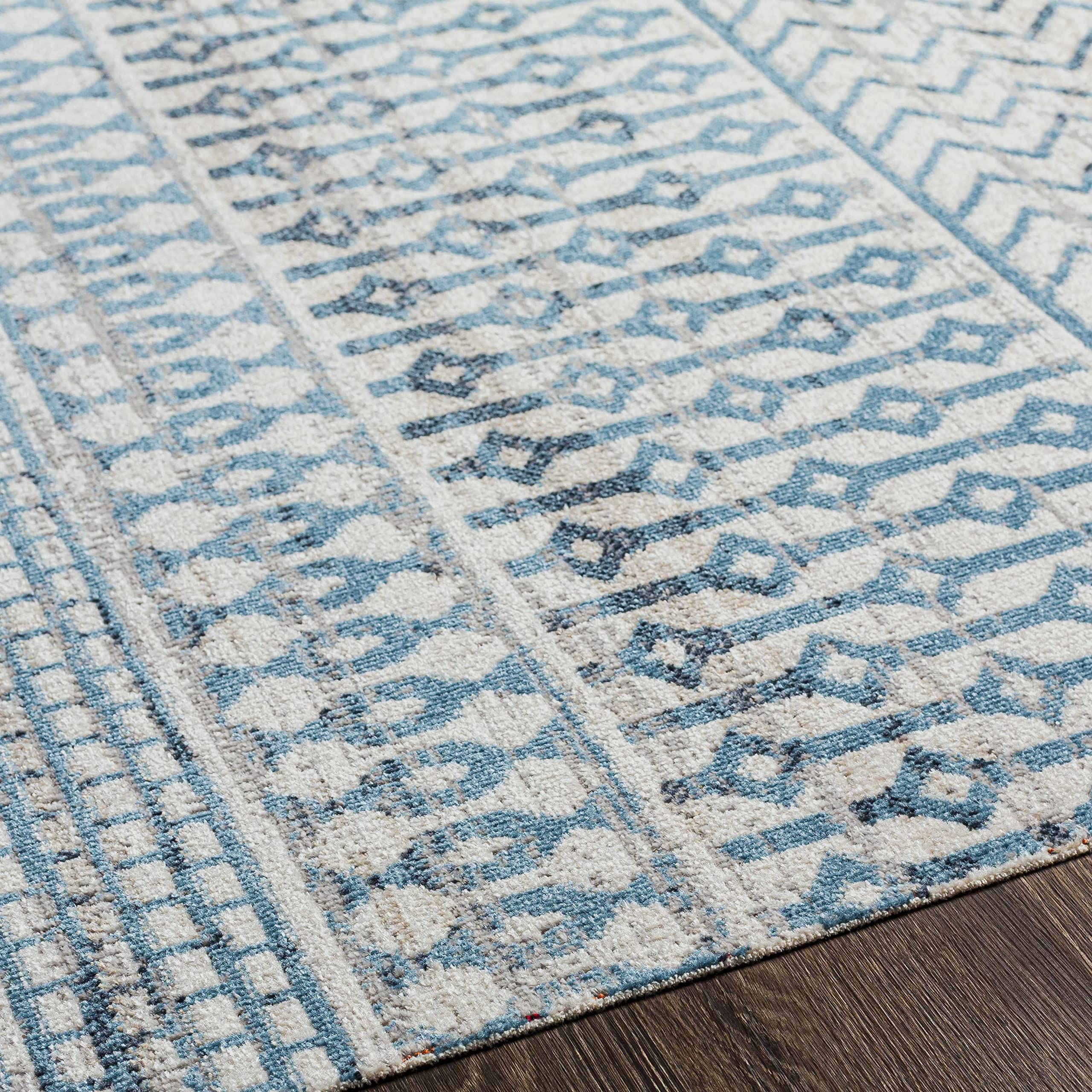Hauteloom Pinamopoan Machine Washable Area Rug for Living Room & Bedroom - Black, Blue, Gray - 6'7