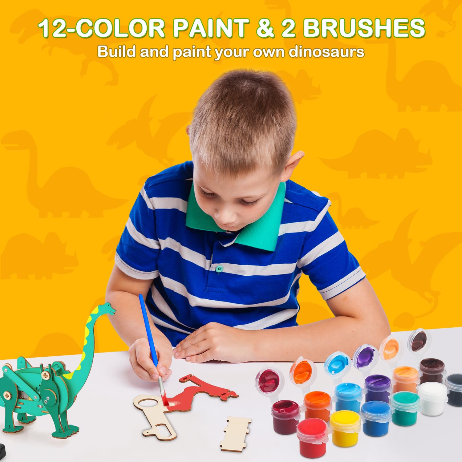 Poraxy 4-in-1 STEM Dinosaur Toys Kit - Educational Wooden Robot Building Puzzles for Kids Ages 7-13 - Science Learning Projects & Creative Crafts - Perfect Birthday Gifts for Boys & Girls - Fun for Classroom STEM Activities & Family Bonding Time