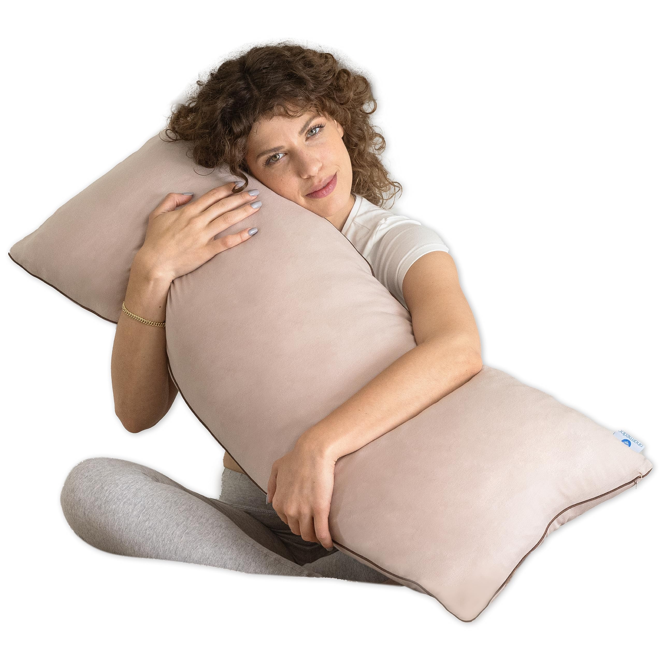 Pharmedoc Body Pillow for Adults - Memory Foam Pregnancy Pillow & Side Sleeper Support - Mocha Color - Perfect for Maternity Comfort, Back Pain Relief & Better Sleep