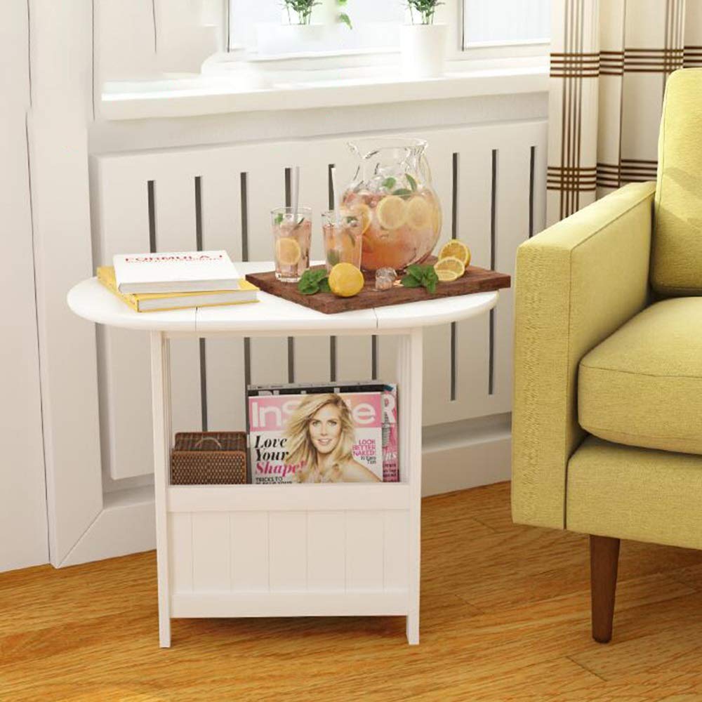 Rotating Folding Side Table with Bottom Shelf - 360° Swivel End Table, Nightstand with Magazine Rack, Compact Snack Table for Living Room, Bedroom, Dorm (15.7x8.4x19.6 inches) - Perfect for Reading, Snacking & Small Space Decor