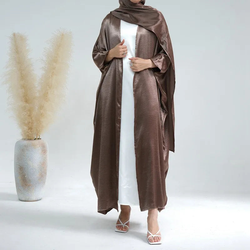 Stylish Batwing Sleeve Open Front Cardigan Abaya Dress with Matching Hijab Scarf - Perfect for Prayer, Modest Fashion, and Special Occasions
