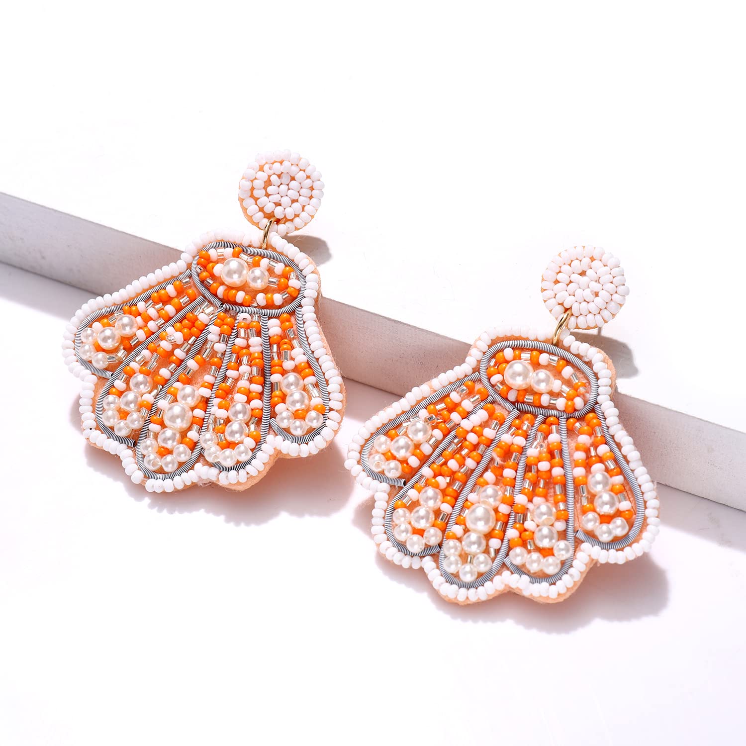 NLCAC Beaded Seashell Drop Dangle Earrings - Boho Tropical Statement Jewelry for Women | Perfect for Summer Vacations, Beach Parties & Boho Fashion Accessories