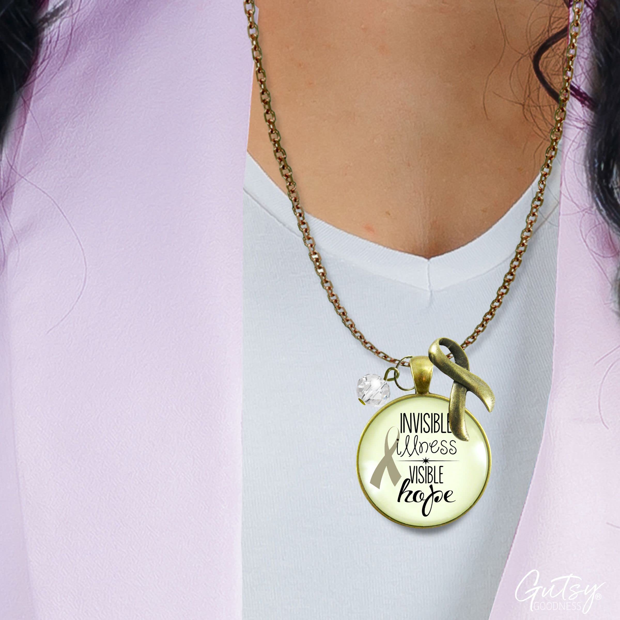 Invisible Illness Awareness Ribbon Necklace - Hope Charm Jewelry 36