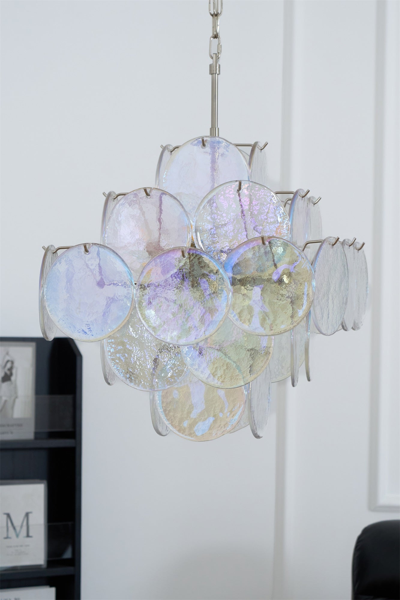 Elegant Aurelia Iridescent Murano Glass Chandelier - Handcrafted Italian Lighting Fixture for Dining Room, Living Room & Bedroom Decor
