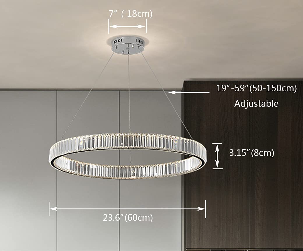 Modern Crystal Chandelier LED Dimmable Pendant Light with Remote Control - 24