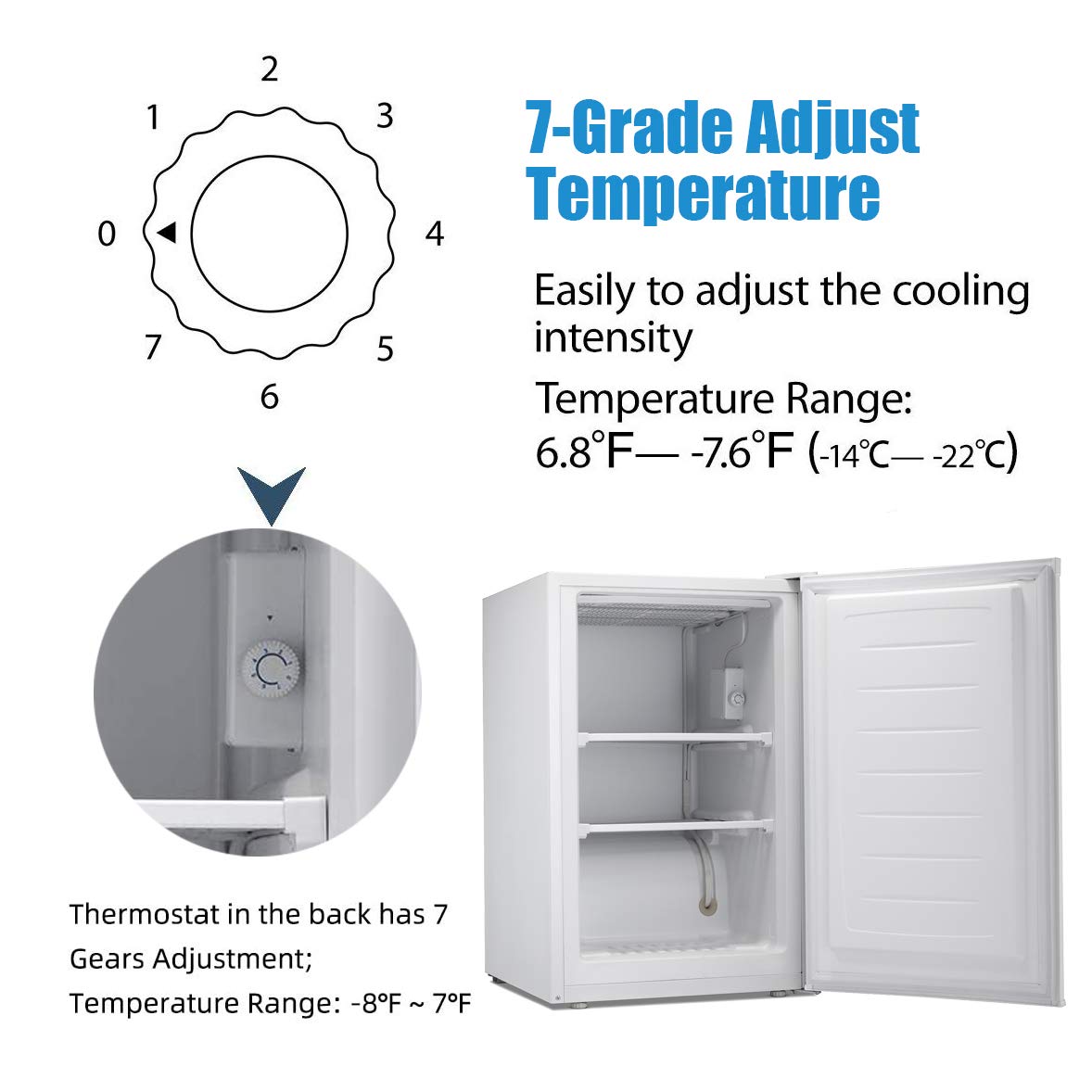 Antarctic Star 3.0 Cu.ft Upright Freezer - Compact Mini Freezer with Reversible Door, Adjustable Temperature & Removable Shelves - Stainless Steel Small Freezer for Dorm, Home, Office - Perfect for Storing Frozen Foods, Ice Cream & Meal Prep (White)