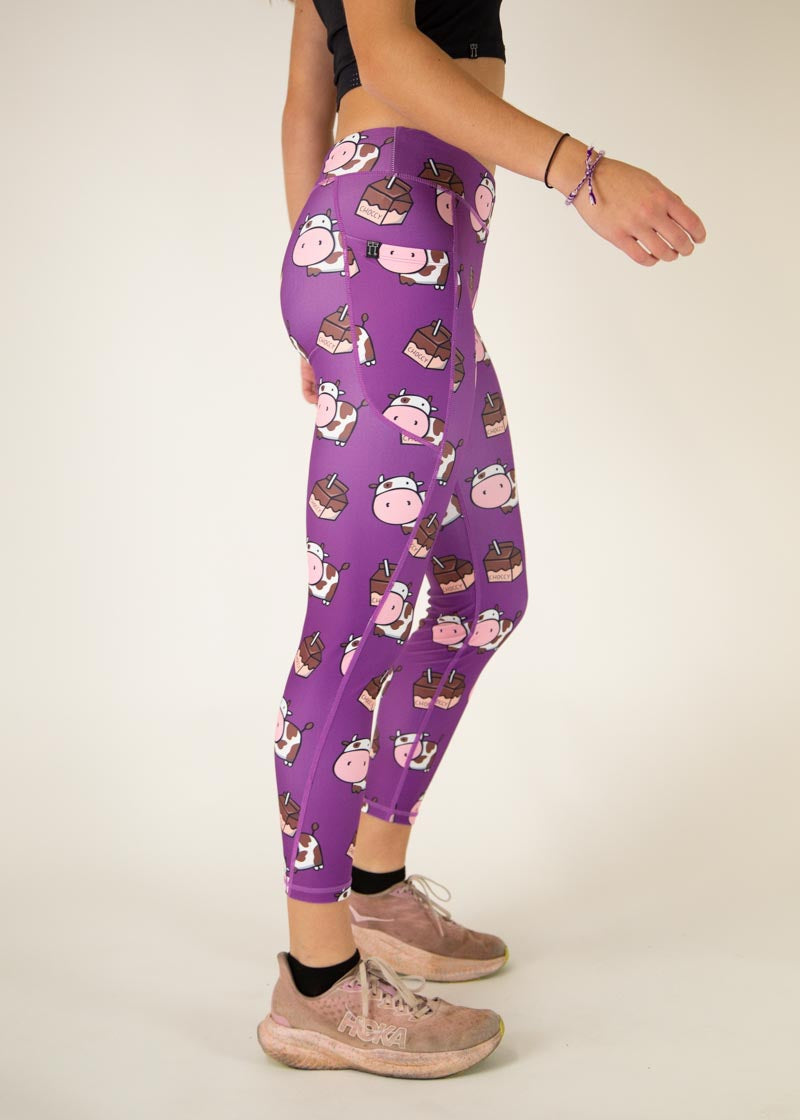 Women's High Waist Choccy Cows Print Yoga Leggings - Soft Stretchy Workout Pants for Running, Gym & Lounge Wear