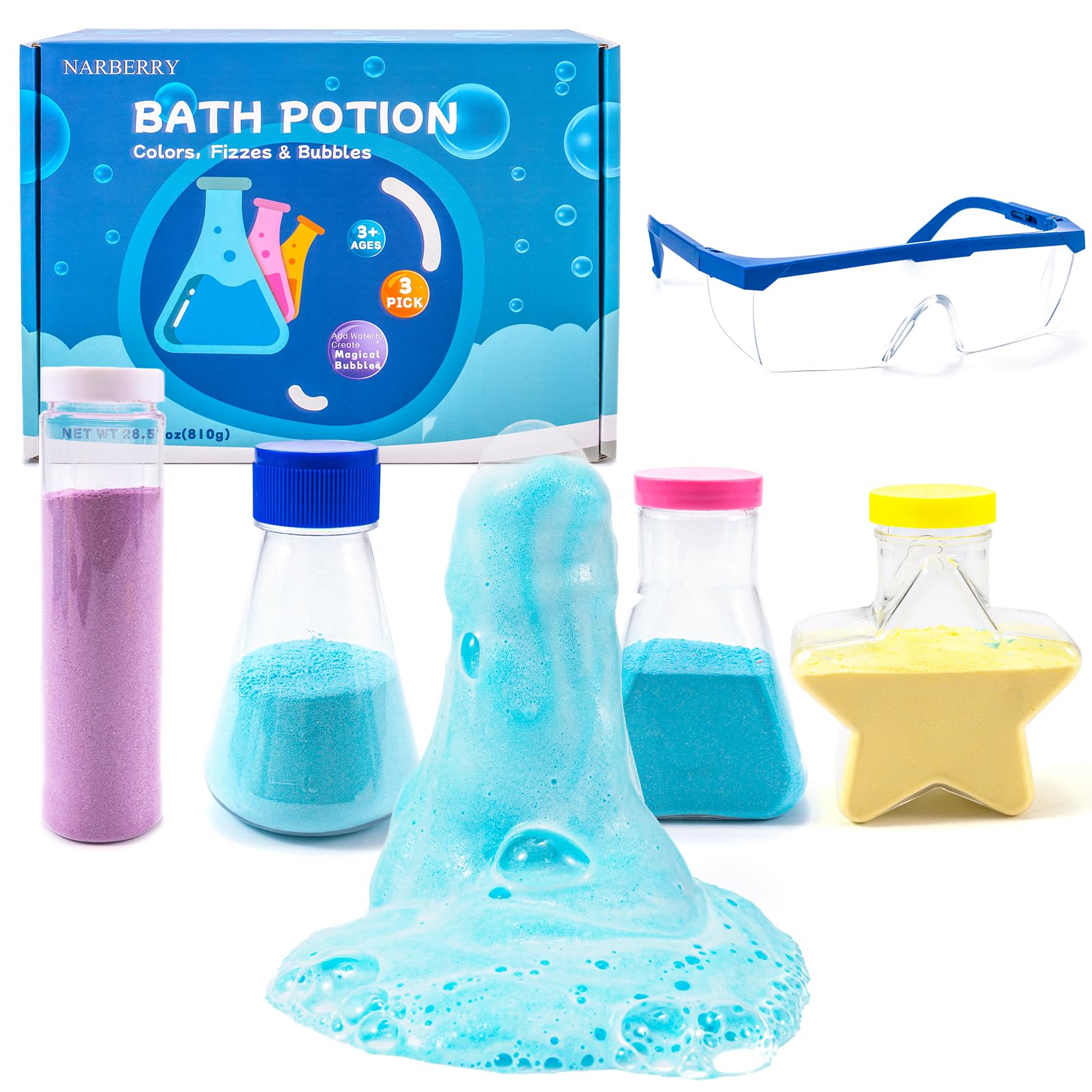 4 Pack Kids Bath Bombs with Colorful Fizz & Bubbles - Fun Educational Bath Potions for Interactive Science Play | Perfect for Birthday Gifts & Sensory Bath Time