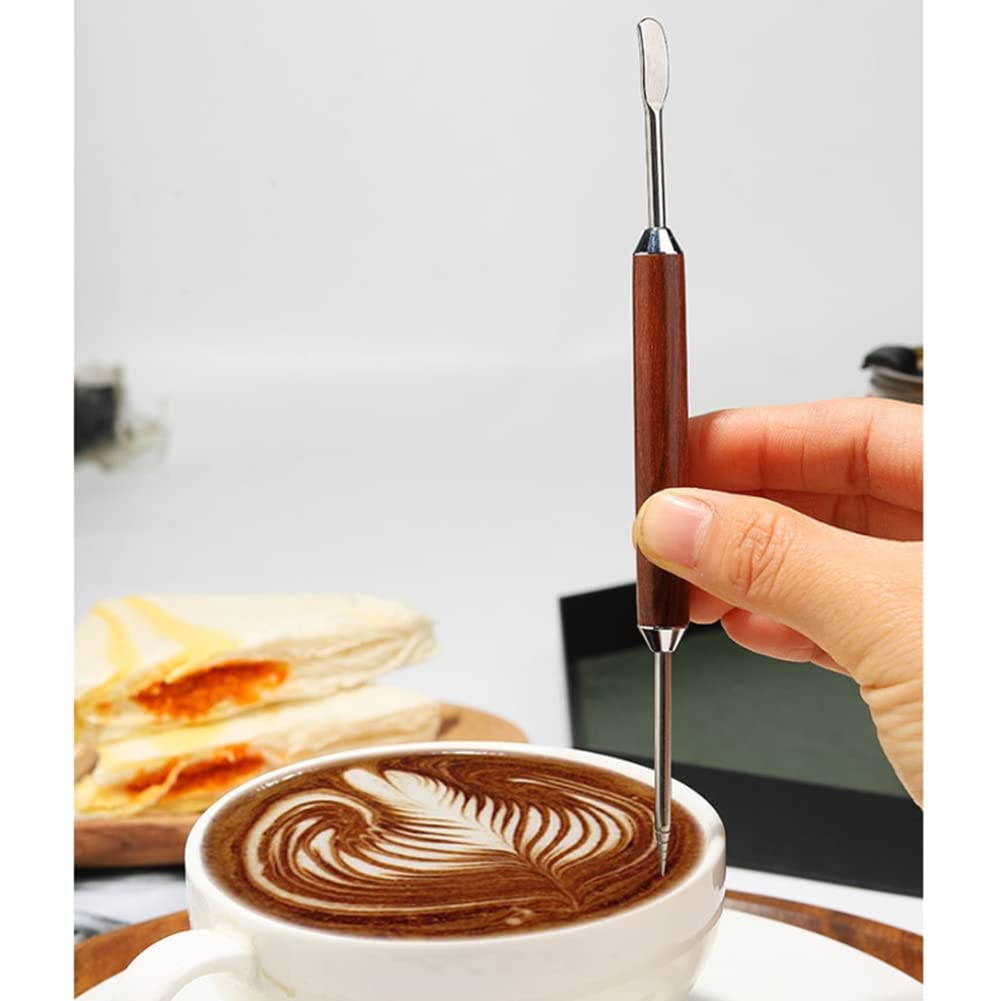 Energetic Coffee Art Needle - Stainless Steel Barista Tool with Wooden Handle for Latte Foam Decorating | Perfect for Home Baristas, Coffee Shops & Gift Giving