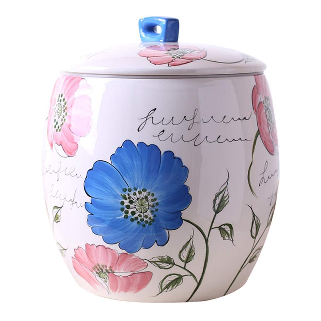 Airtight Ceramic Food Storage Containers with Lids - 2.5L/5L/10L Large Kitchen Storage Jars for Flour, Sugar, Cereal & Snacks - Rustic Home Decor with Floral Pattern (Pink) - Perfect for Pantry Organization & Baking Supplies Storage