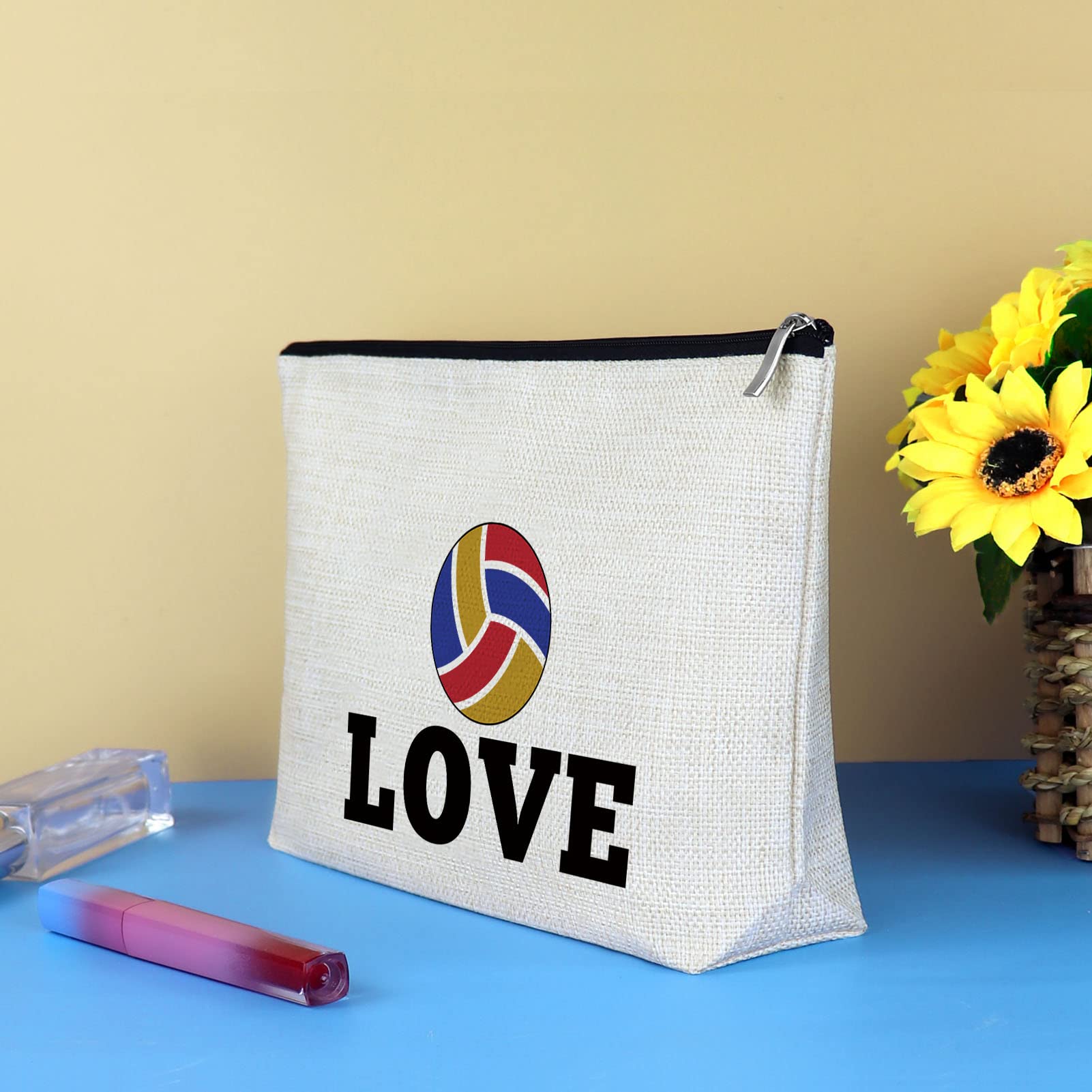 Volleyball Makeup Bag for Women - Cute Cosmetic Travel Toiletries Pouch - Perfect Volleyball Team Player Gifts for Daughter, Friends, Sister - Great for Christmas, Birthday, Graduation Presents - Ideal for Volleyball Practice, Travel & Gym Essentials Storage