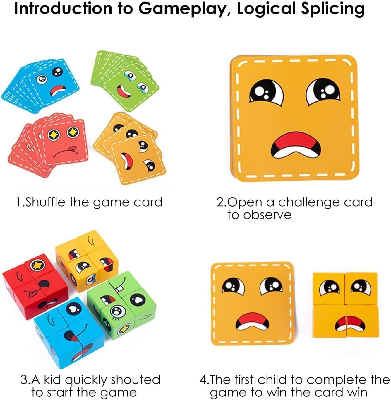 Toy Imagine Cube Face Game - Fun & Educational Puzzle for Kids Ages 3+ | 4 Colorful Cubes & Matching Cards | Memory & Recognition Skill Development | Perfect for Preschool Learning, Family Game Night & Travel Activities