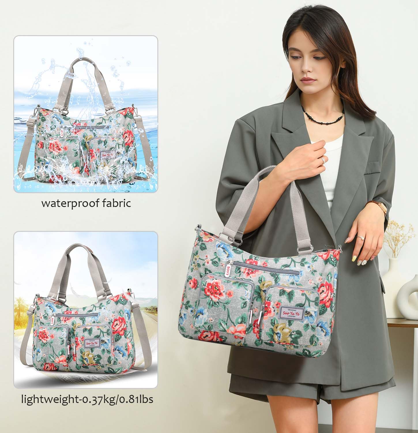 Women's Waterproof Nylon Utility Tote Bag - Multi-Pocket Shoulder Purse for Teachers, Nurses & Professionals | Durable Work Bag for Office, Hospital & Daily Commute