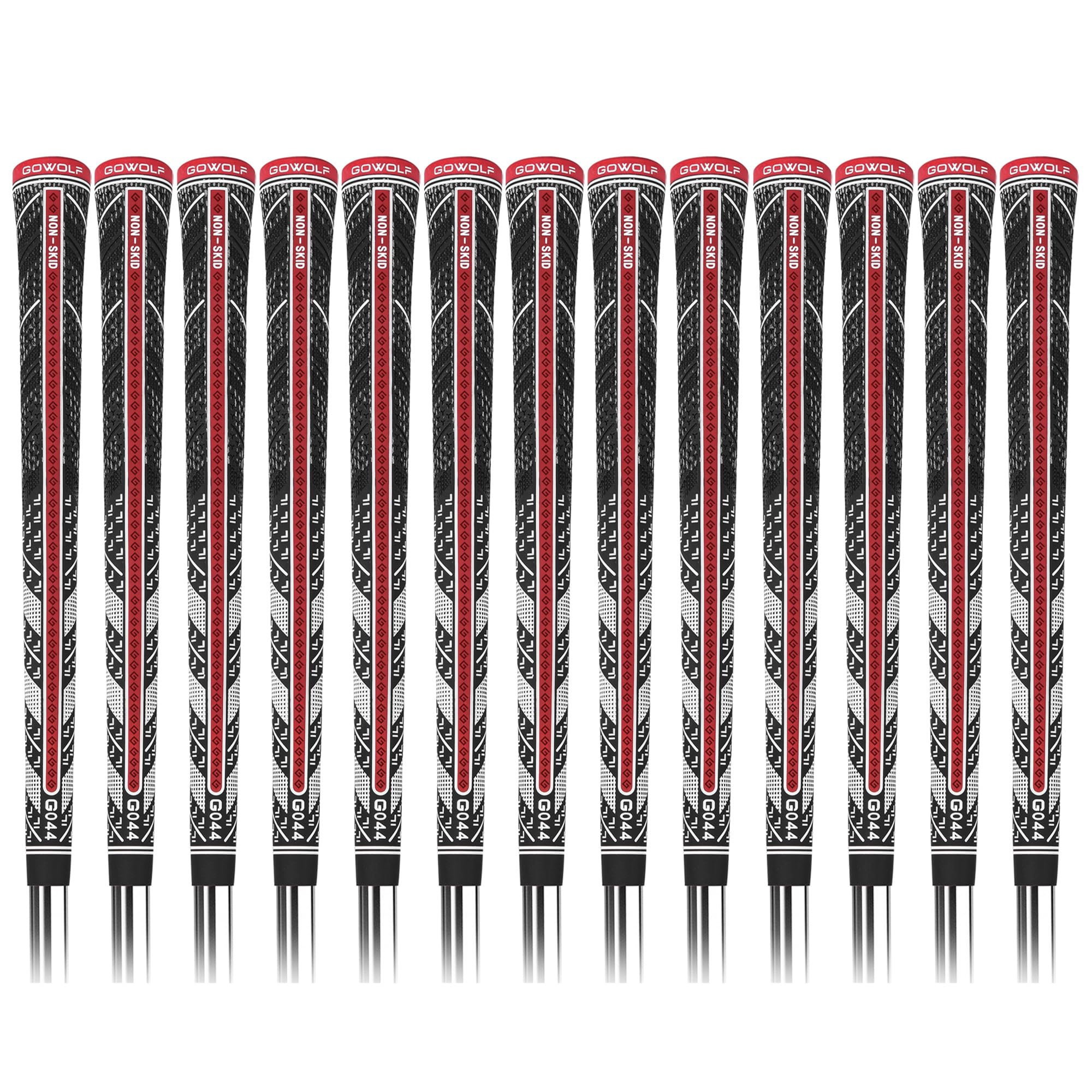 Gowolf 2024 New Cross Corded Rubber Golf Grips - 13 Pack with Free 15 Tapes | Multi-Compound Hybrid Golf Club Grips for Improved Control & Back Rib Design | Perfect for Driving Range Practice & Tournament Play