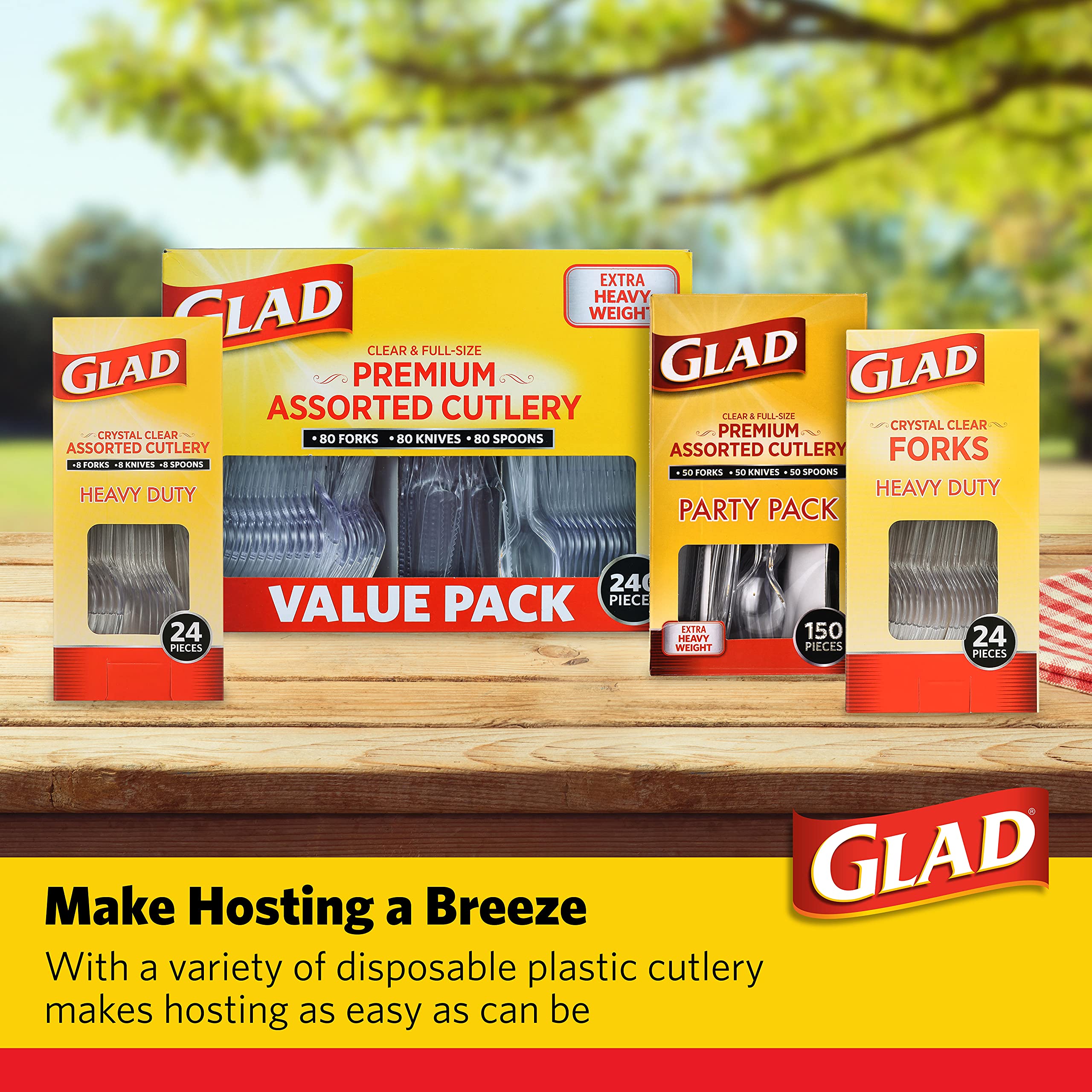 Glad Crystal Clear Heavy Duty Plastic Forks - 24 Count | Durable Disposable Cutlery for Parties, Picnics, BBQs & Everyday Use