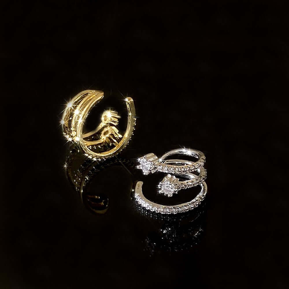 Elegant Star Layered Ear Cuff for Women - Trendy Cartilage Earring for Helix & Lobe - Perfect for Parties, Weddings & Everyday Wear | R1847