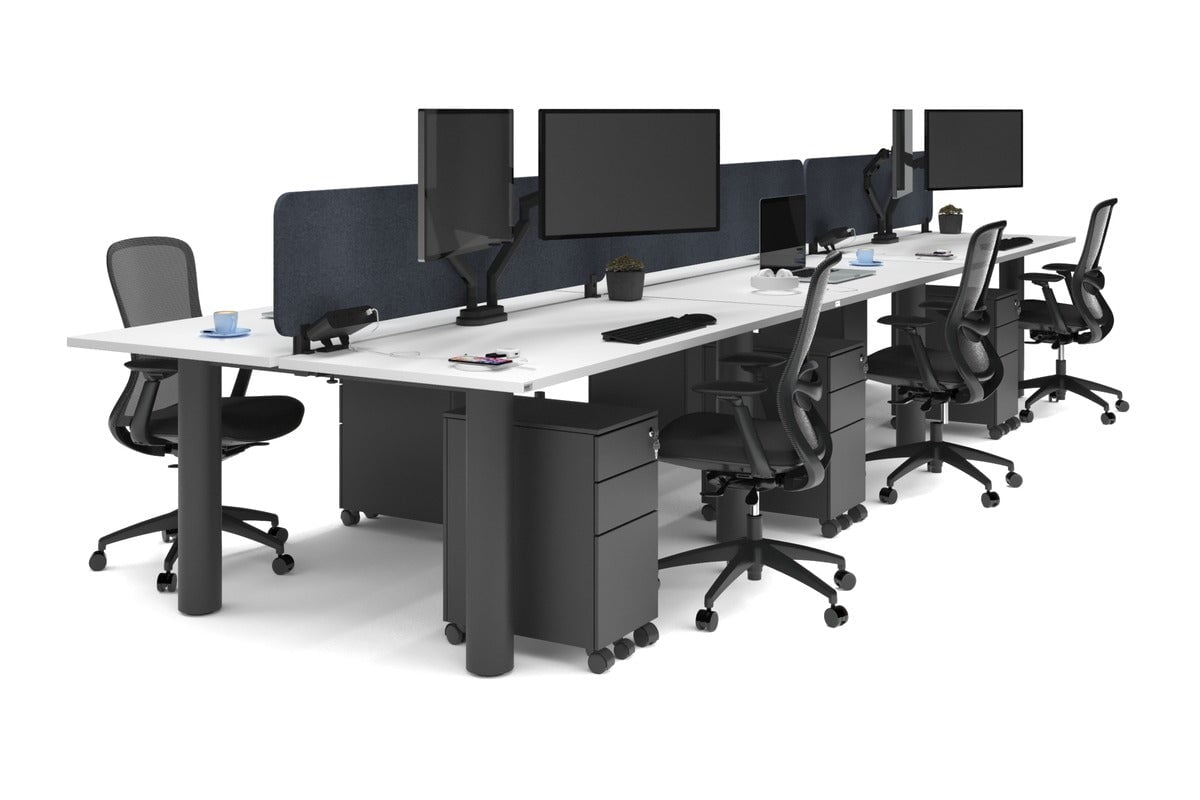 Quadro Cylinder Leg 6-Person Office Workstation Desk [1600L x 700W] - Modern Collaborative Workspace Solution for Team Meetings & Office Productivity