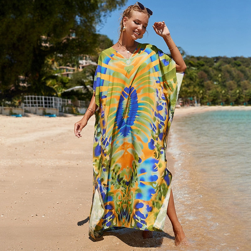 Bohemian Beach Dresses & Kaftans - Flowy Bikini Cover Ups, Maxi Robe for Women | Elegant Swimwear Coverup for Pool, Vacation & Summer Outfits