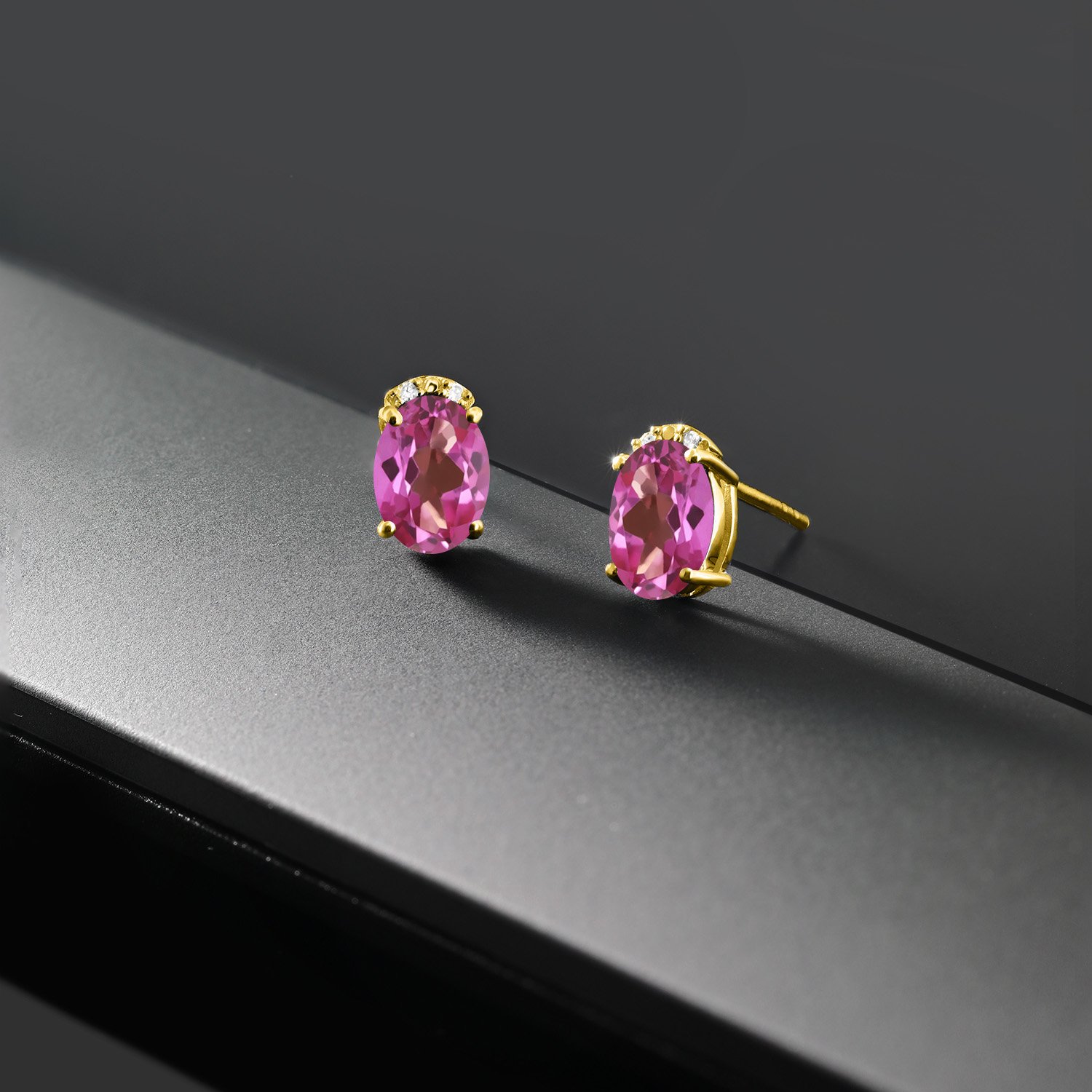 Gem Stone King 7X5MM Oval Gemstone Birthstone & White Diamond Earrings - 10K Solid Gold Stud Earrings for Women | Perfect Jewelry Gift for Mom, Wife, Her | Elegant for Weddings, Anniversaries & Special Occasions