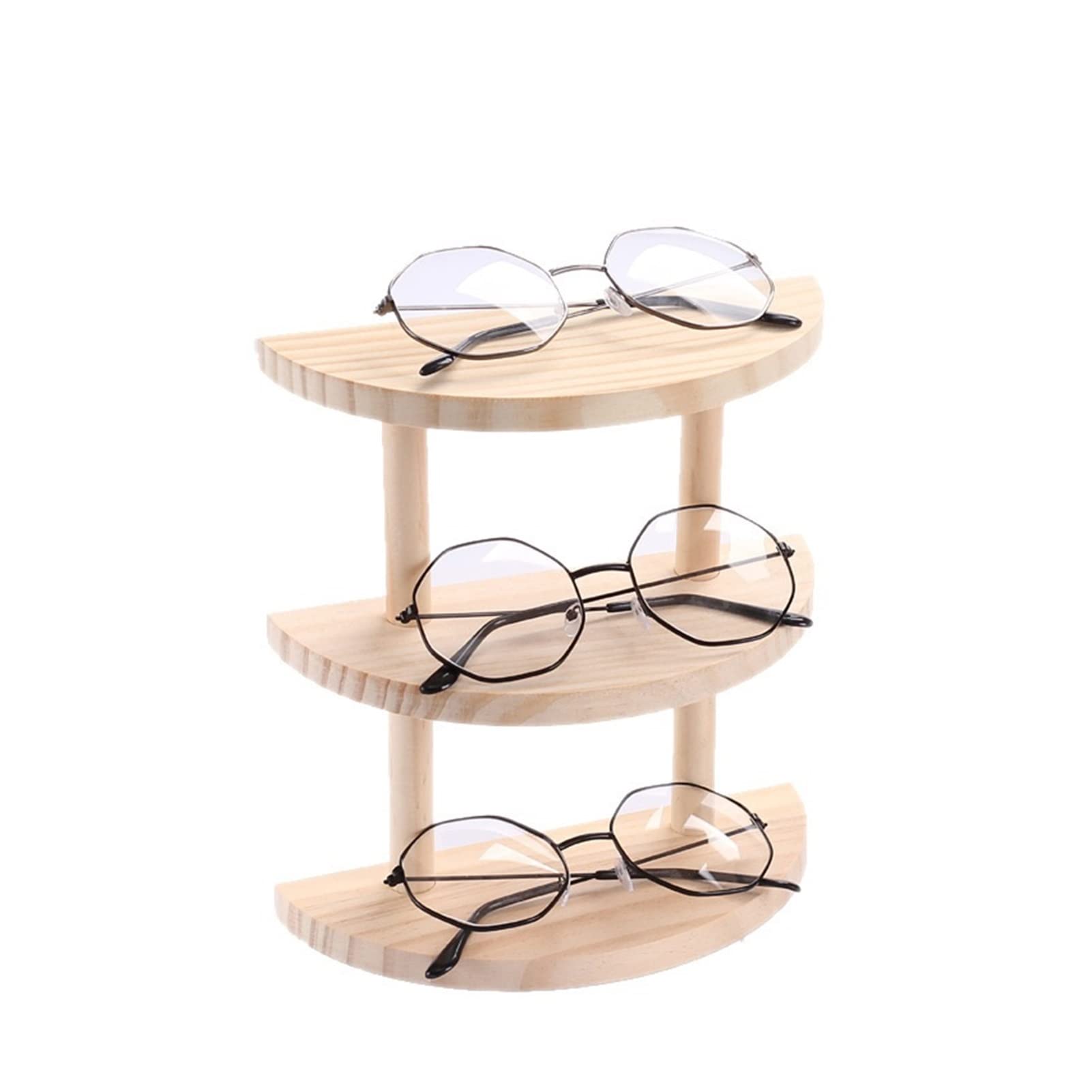 TBUDAR Wooden Eyeglasses Frame Stand - 3-Tier Sunglasses Rack & Jewelry Display Organizer - Semicircle Design for Glasses Storage - Perfect for Retail Stores, Home Decor, and Optical Shop Displays