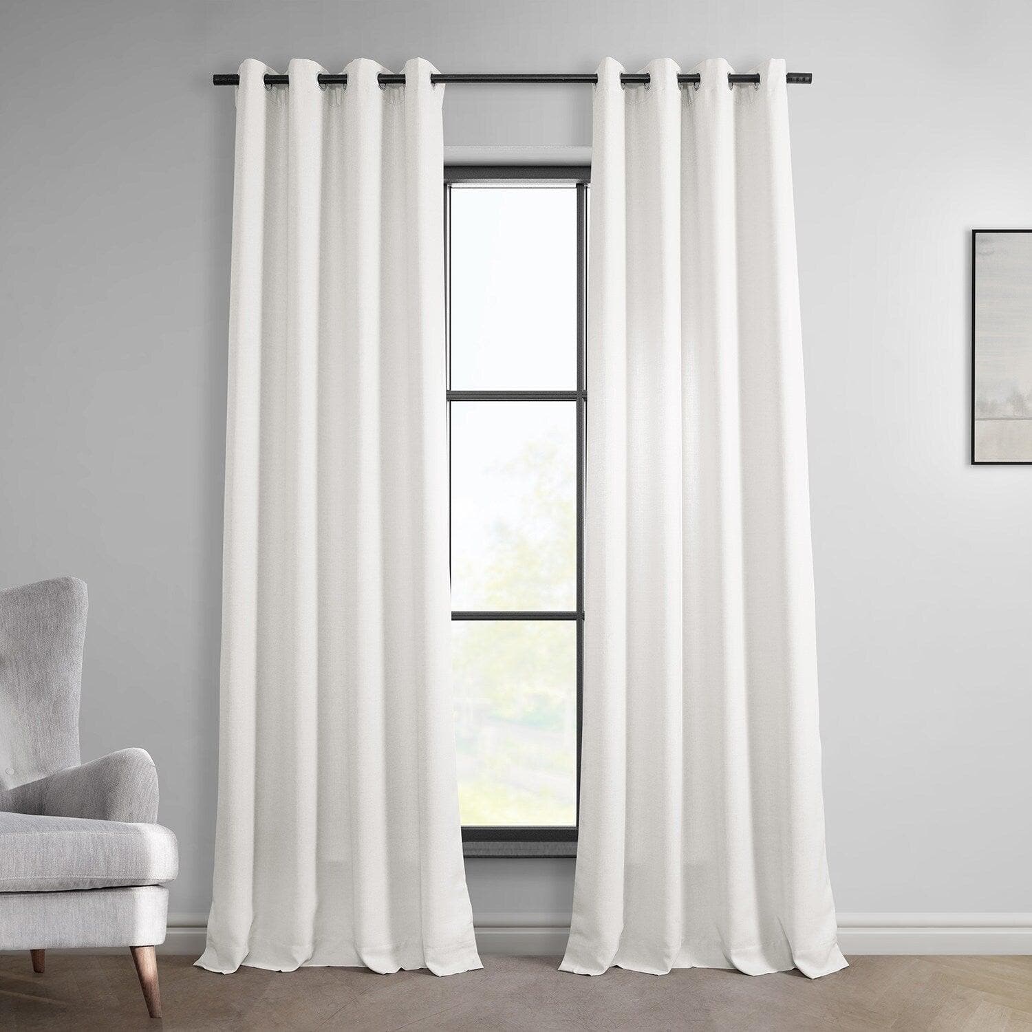 Magnolia Off White Grommet Italian Faux Linen Room Darkening Curtains - Blackout Window Drapes for Bedroom, Living Room & Home Theater - 84 Inch Length, Thermal Insulated, Noise Reducing