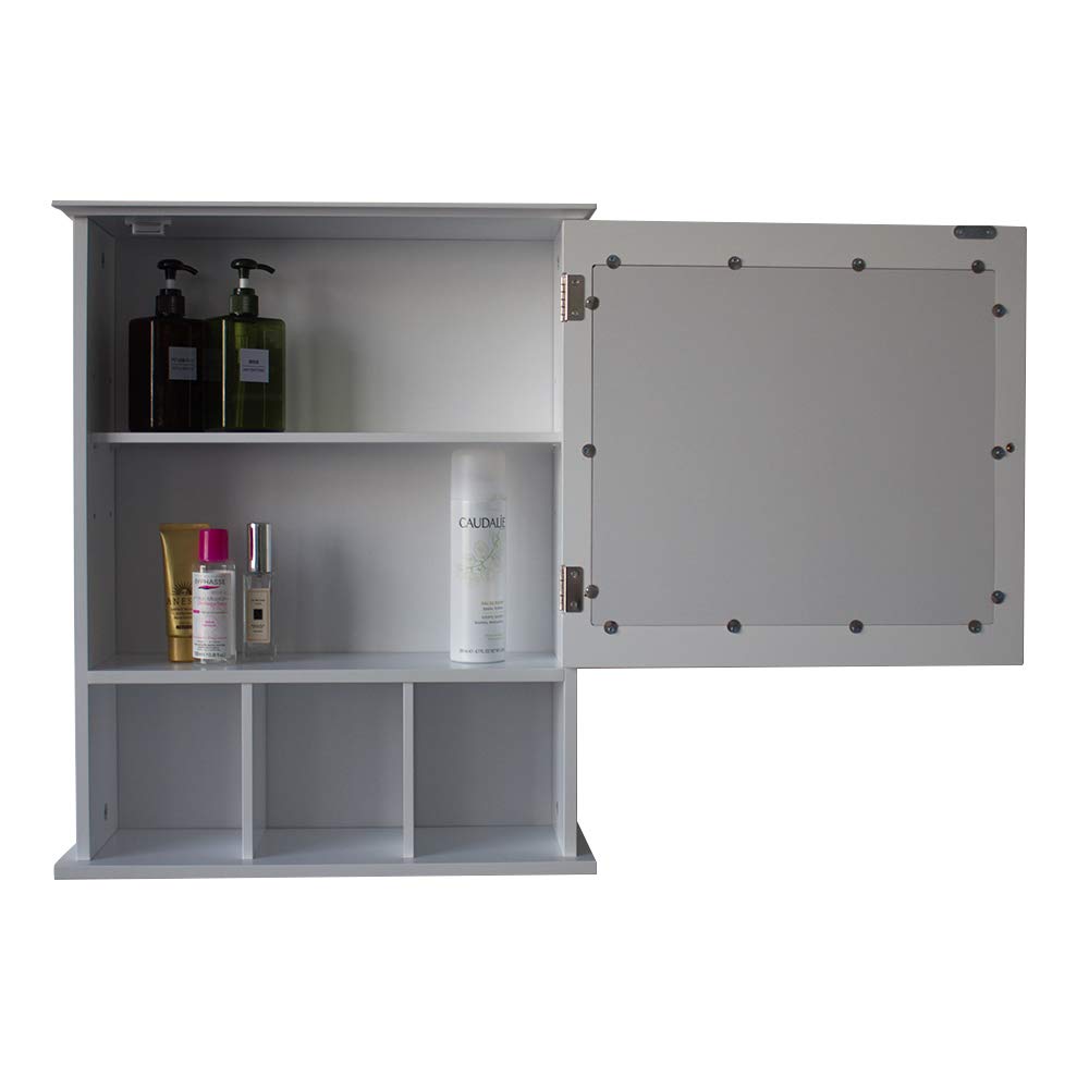 3-Tier Wooden Bathroom Medicine Cabinet with Glass Mirror Door - White Wall Mounted Storage Organizer for Bath Essentials, Makeup & Toiletries | Perfect for Small Bathrooms, Vanities & Powder Rooms