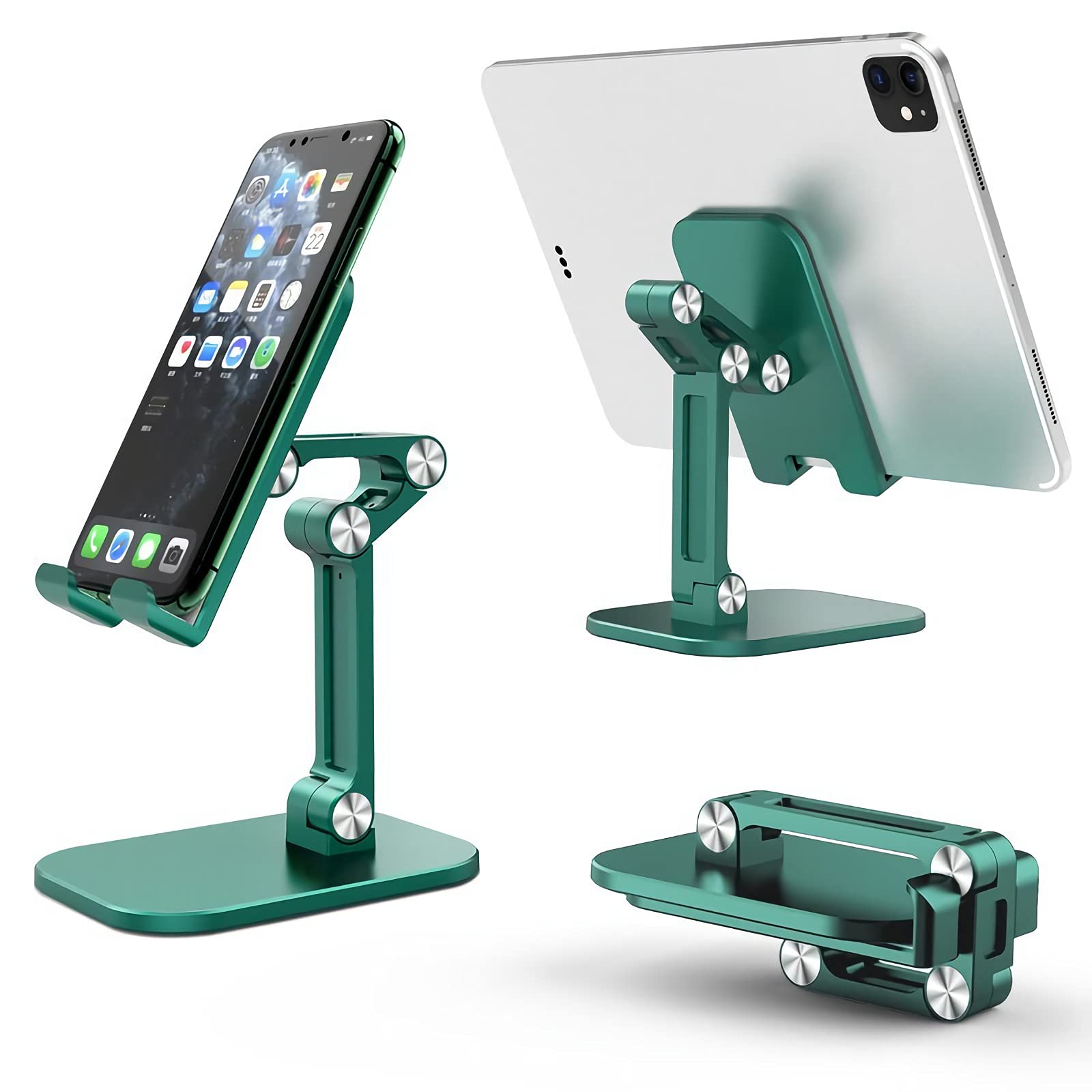Adjustable Foldable Cell Phone Stand for Desk - Thick Case Friendly Phone Holder for iPhone, iPad & All Mobile Phones | Green | Perfect for Watching Videos, Video Calls & Hands-Free Use
