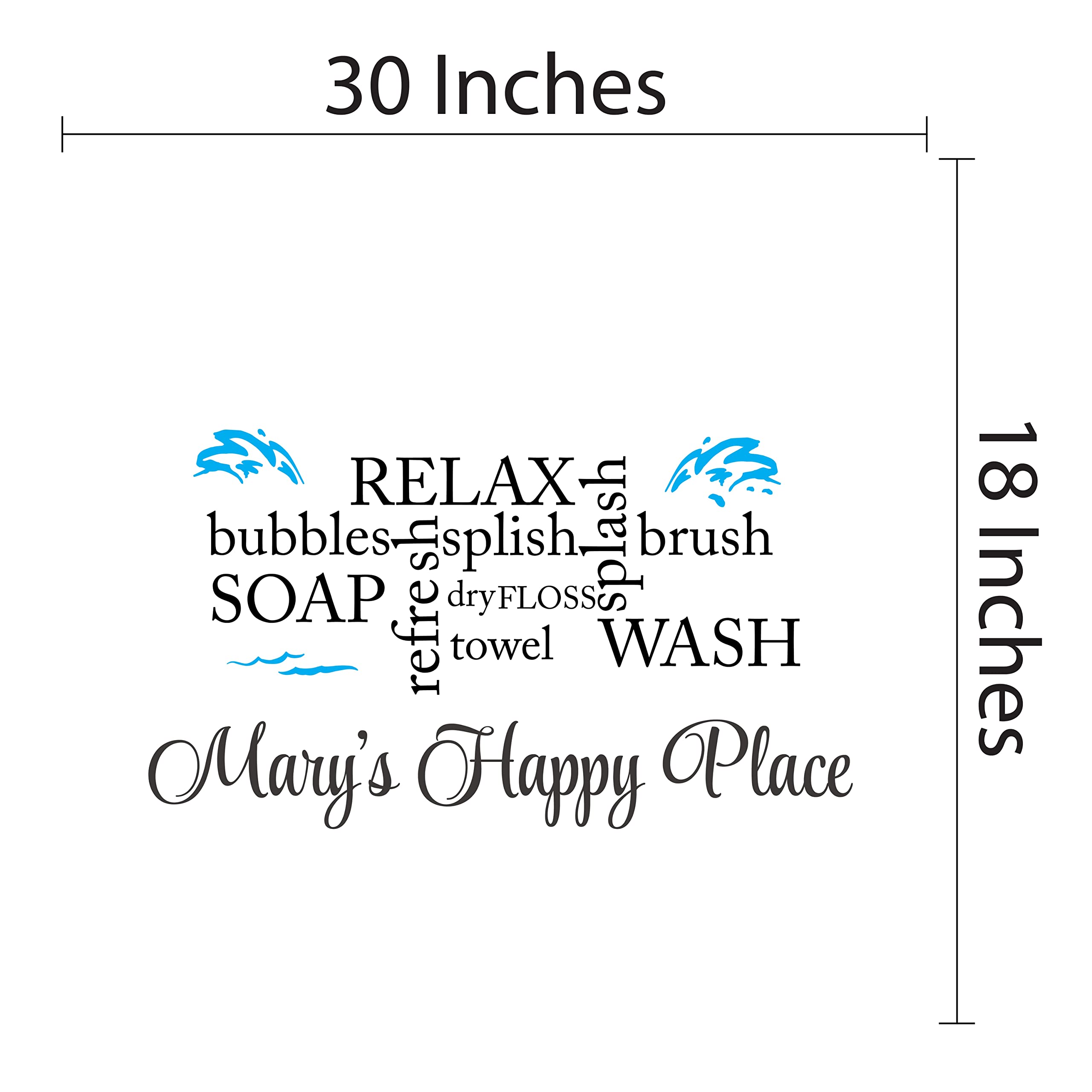 Vinyl Home Art Hygiene Wall Decal Sticker - Water Splash Design, Removable & Personalized Name Décor for Kids Bedroom & Bathroom (30