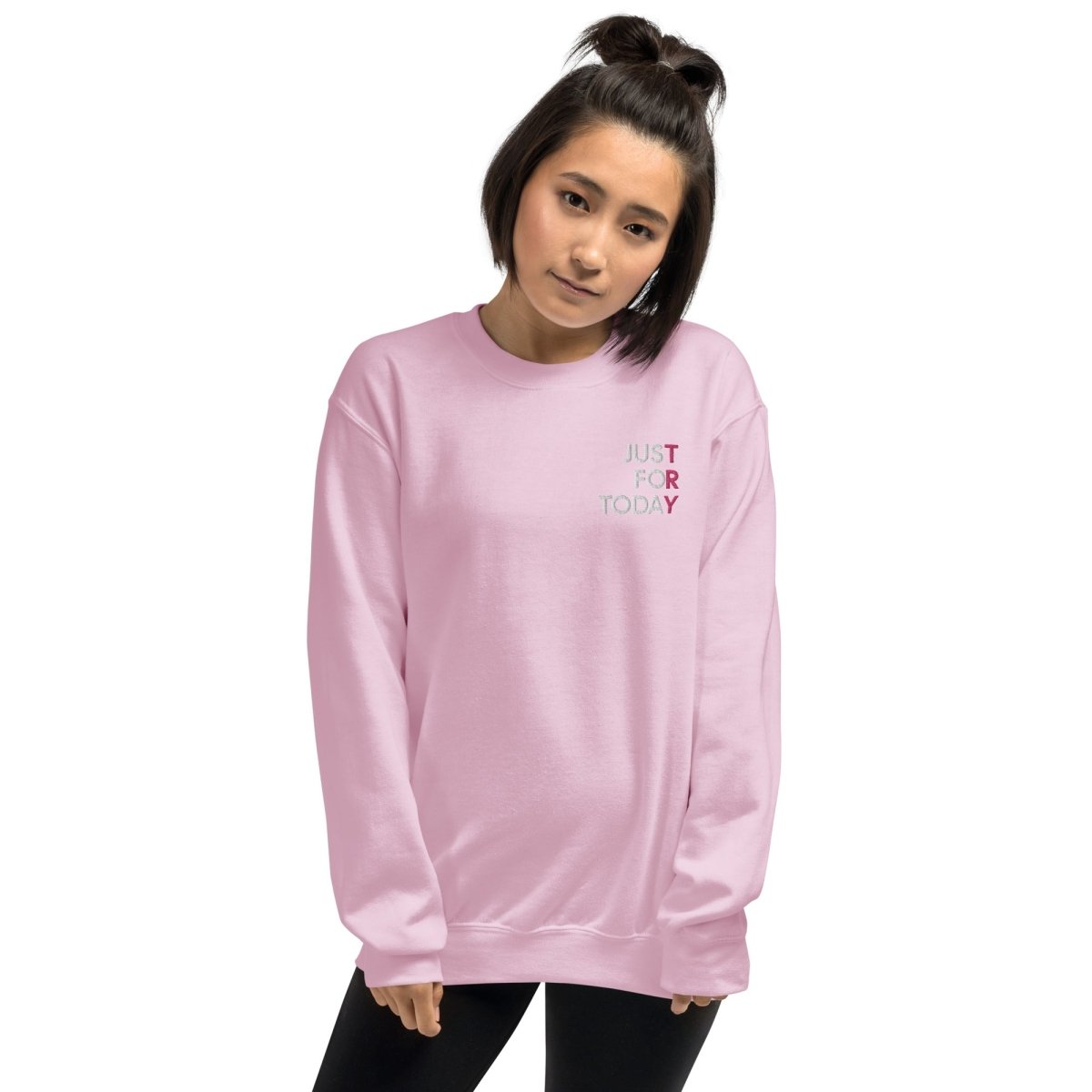 Just for Today Embroidered Unisex Sweatshirt - Soft Cotton Pullover Hoodie for Men & Women (Pink) - Perfect for Casual Wear, Gifts & Everyday Comfort