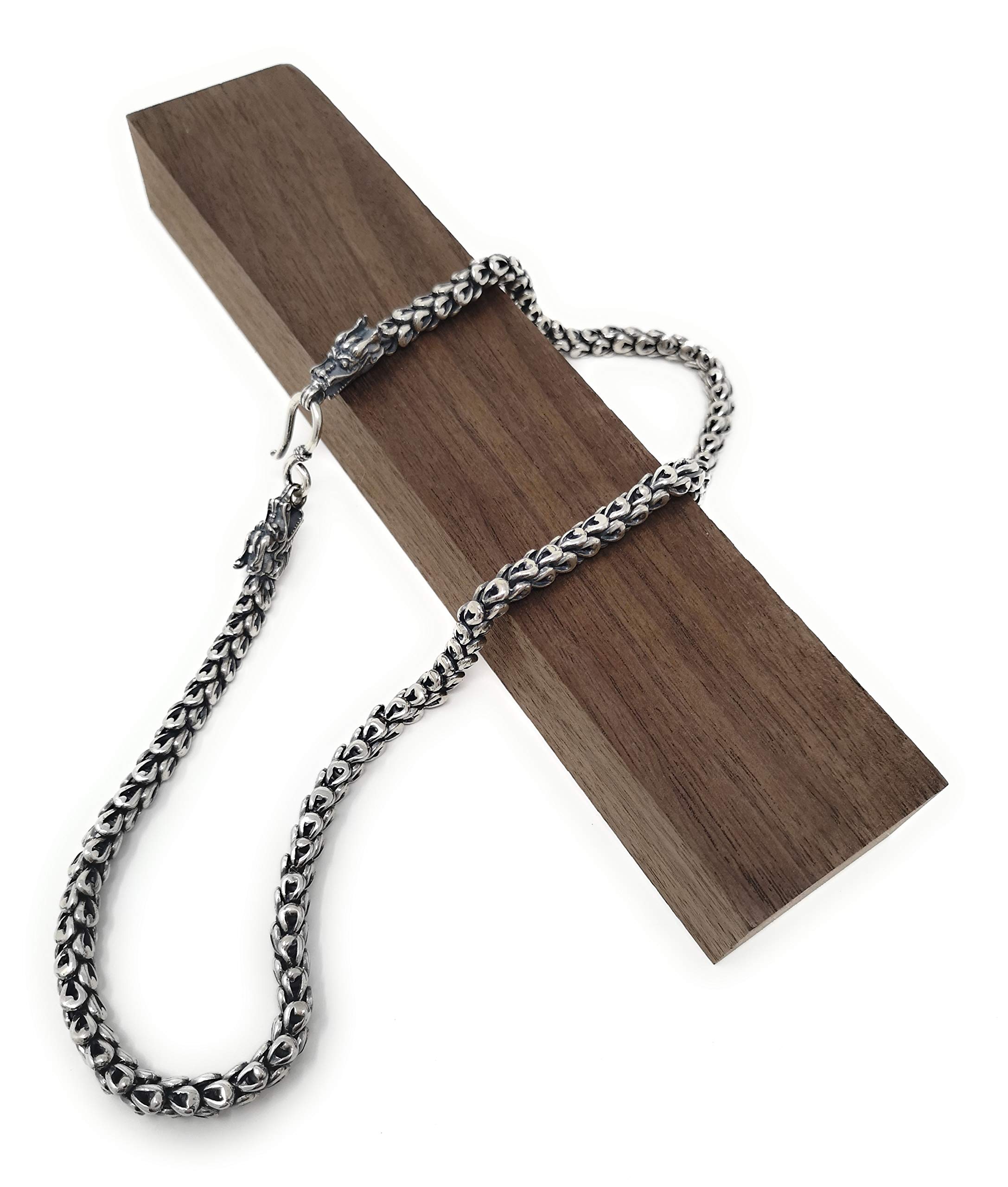 925 Sterling Silver Dragon Chain Necklace - Handmade Vintage Thick Heavy Jewelry 18'' to 32'' Adjustable Length for Men & Women | Perfect for Gifts, Cosplay, and Gothic Fashion