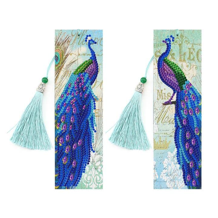 4-Piece 5D Diamond Painting Bookmark Set - Peacock Rhinestone Beaded Bookmarks with Tassel & Tools | DIY Craft Gifts for Readers, Book Lovers, Students & Teachers | Perfect for Reading, Journals, Bible Study & Book Clubs