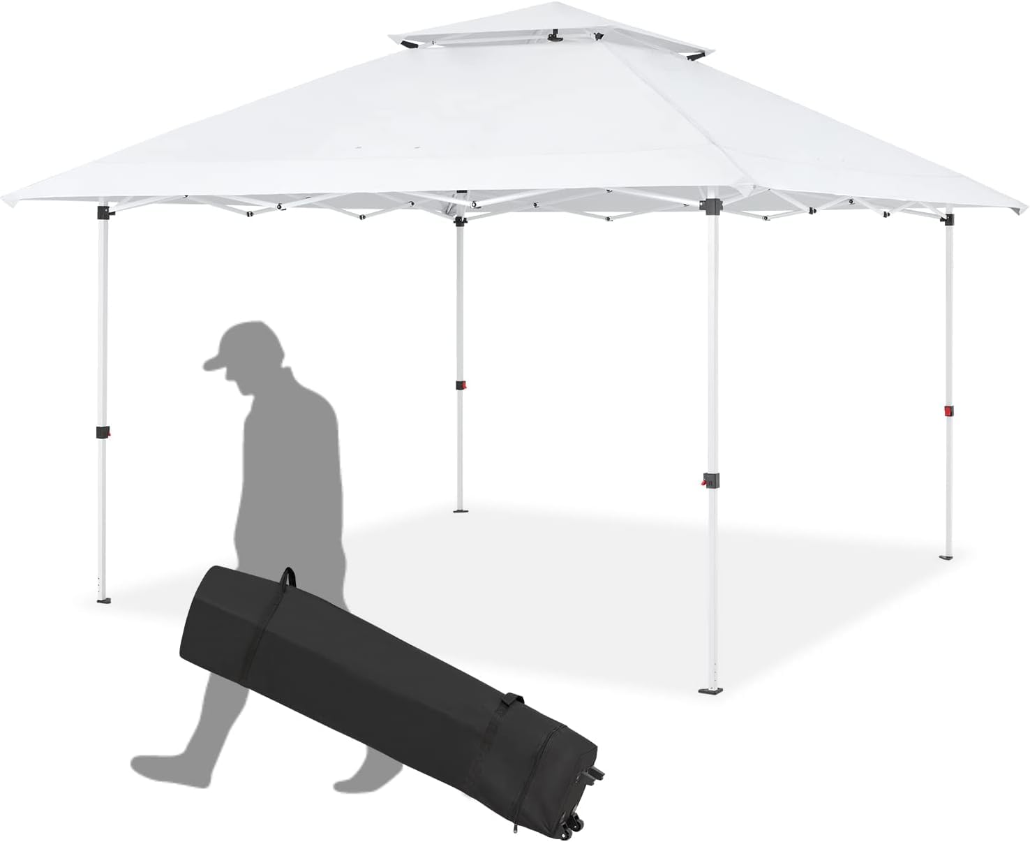 ECOTOUGE 12FT Instant Canopy Tent with Carrying Roller Bag - Waterproof & UV Resistant Outdoor Party Gazebo for Camping, Picnics, Beach Parties, and Backyard Events (White, No Netting) - Perfect for Summer Outdoor Gatherings and Sun Protection