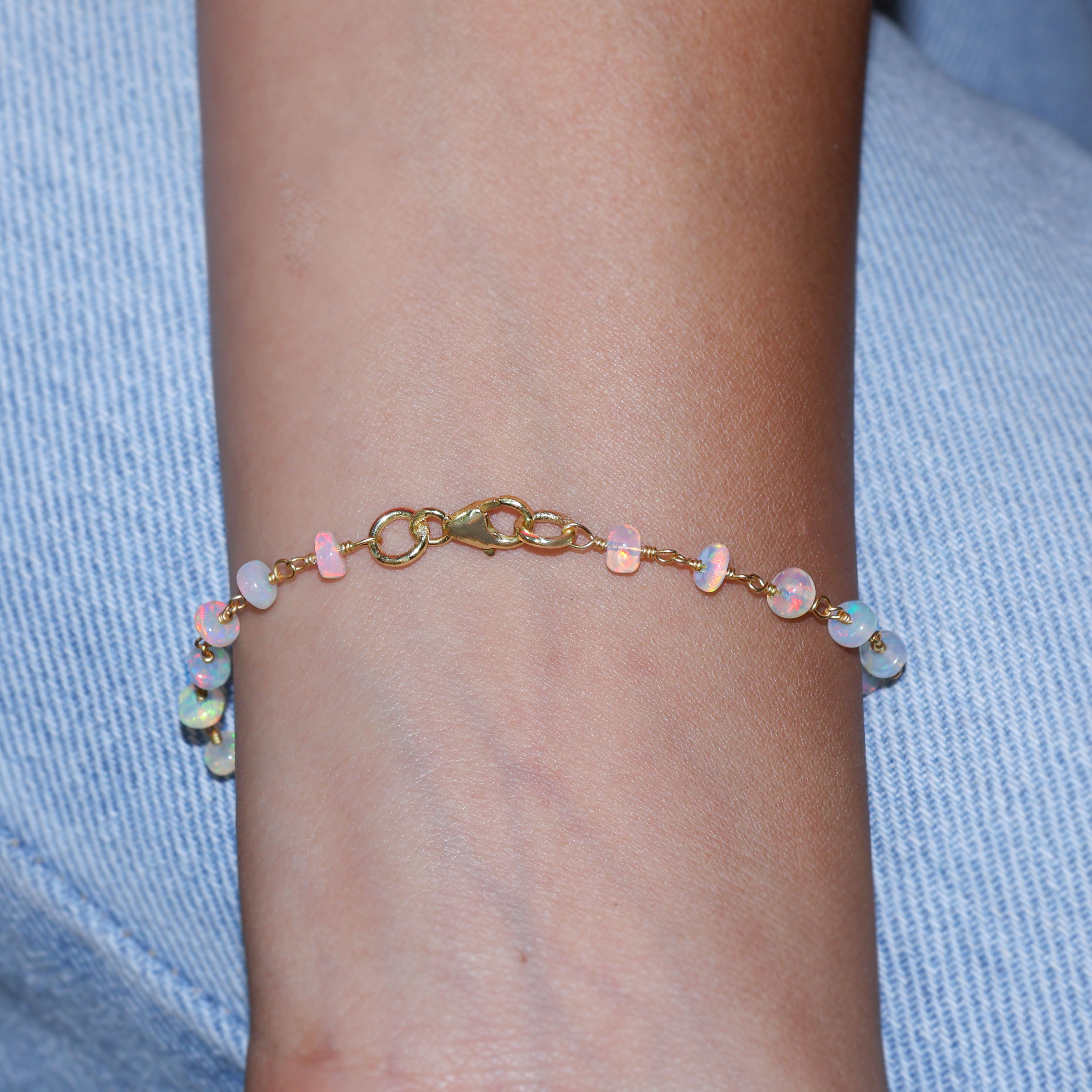 Rainbow White Opal Beads Chain Bracelet for Women - Elegant Boho Jewelry for Everyday Wear & Special Occasions